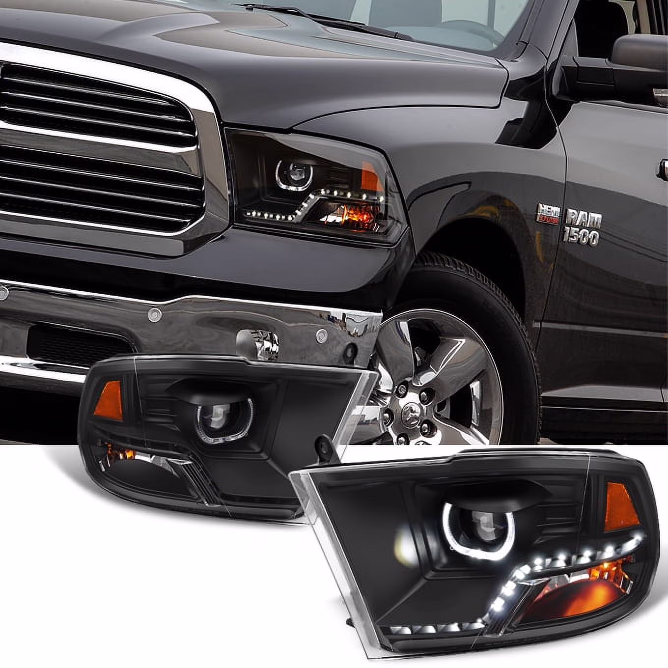 Fits [Mono-Eye Technology] 09-18 Ram 1500/2500/3500 Halo LED Black Headlights Fits select: 2009-2012 DODGE RAM 1500, 2019-2023 RAM 1500 CLASSIC