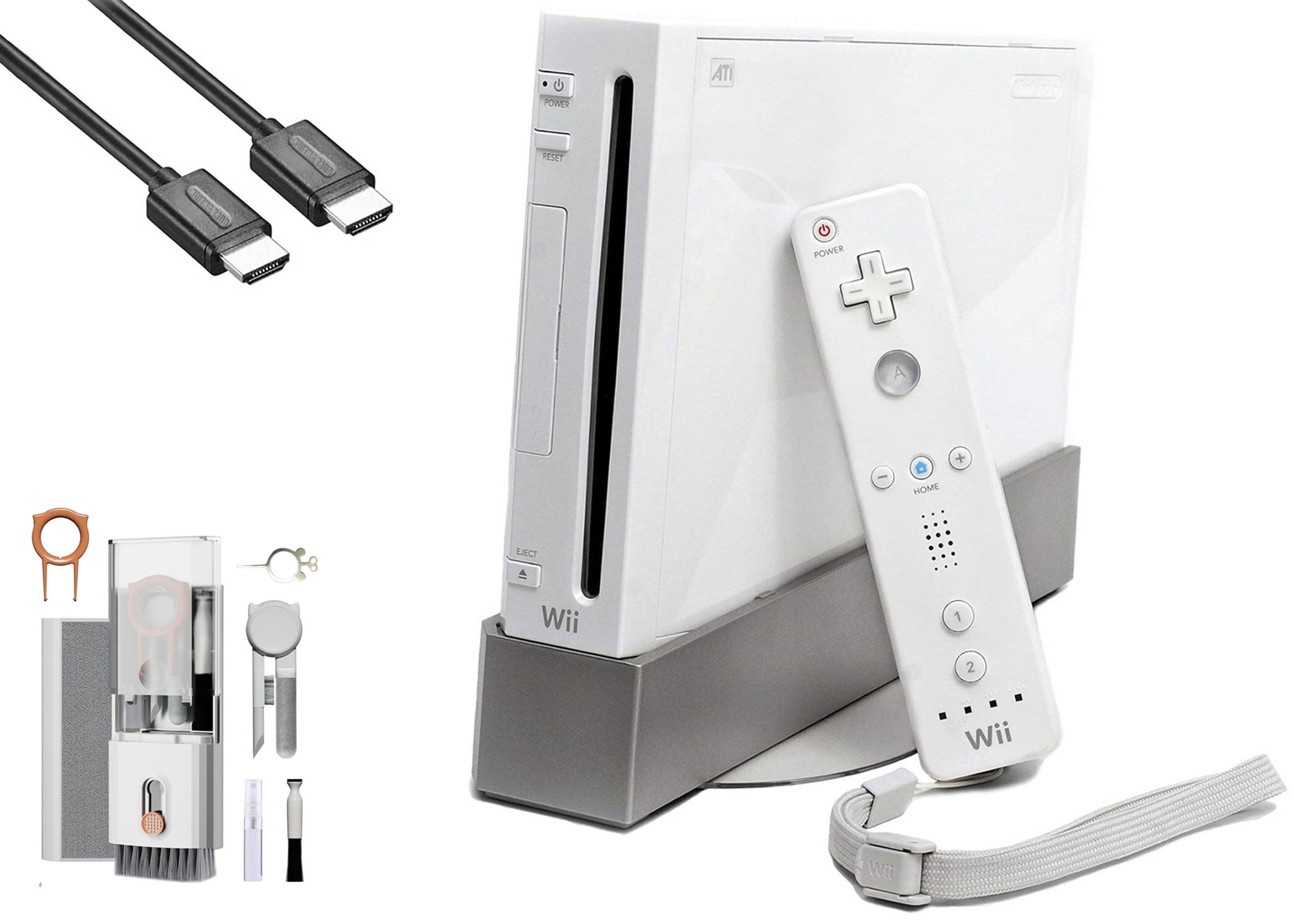 Pre-Owned Nintendo Wii White Gaming Console + HDMI Cable Cleaning Kit BOLT AXTION Bundle (Refurbished: Like New)