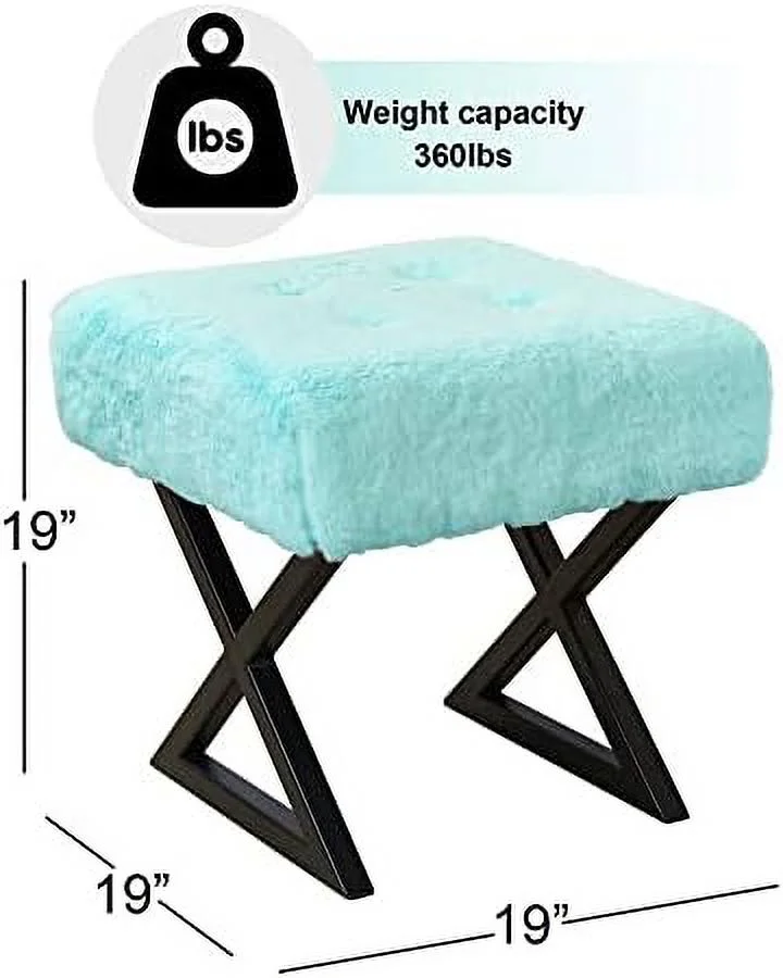 KHBIULIFE Rose Pink Heavy Faux Fur Ottoman Bench 19" x 19" x 19" Square Footrest Upholstered Mink Fabric Decor for Living Room End of Bed Entryway or Bedroom Sitting Stool  As