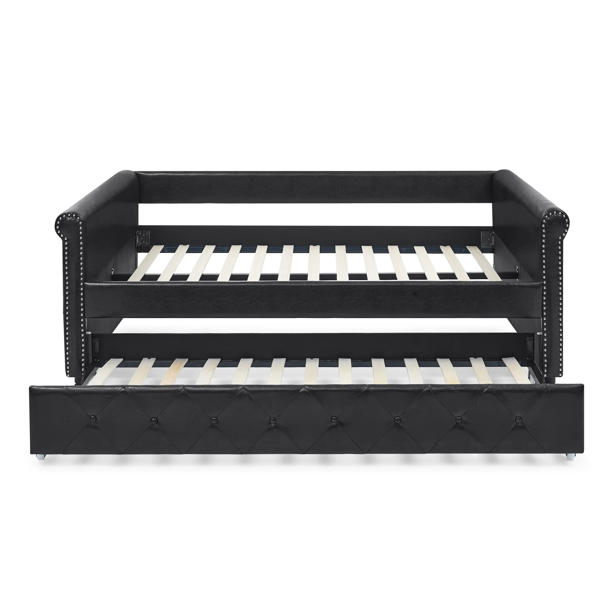 Trundle Upholstered Tufted Sofa Bed Daybed with Button and Copper Nail on Arms