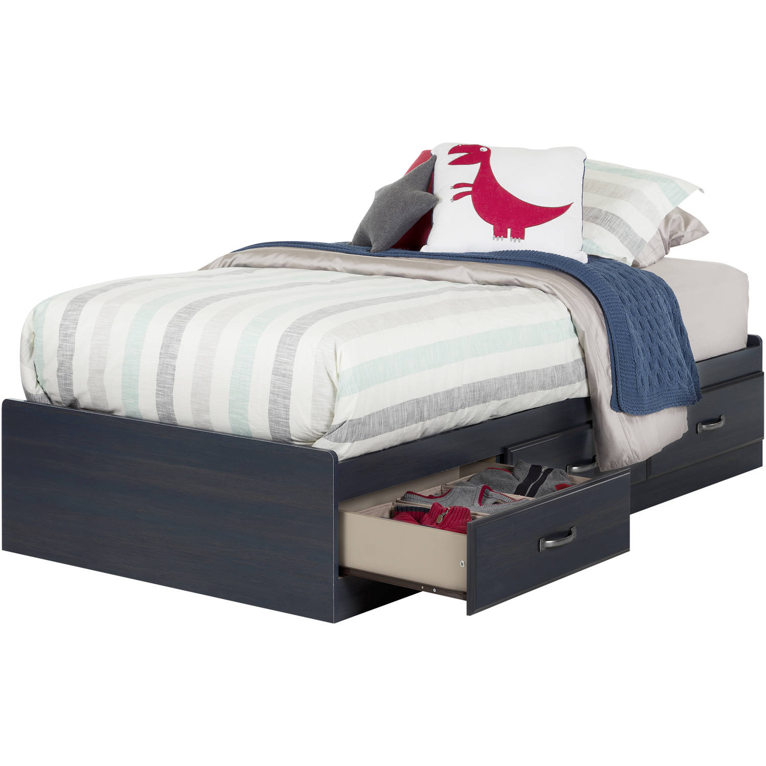 South Shore Ulysses Twin Storage Bed, 39'' with 3 Drawers, Blueberry