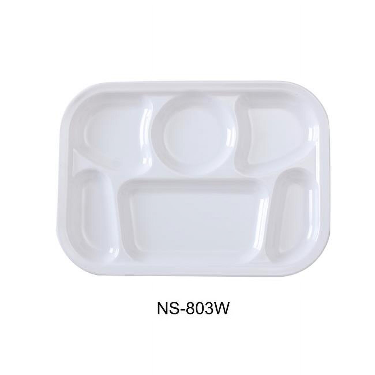 Yanco NS-803W Nessico 6-Compartment Plate - Melamine, White - 13 x 9.5 in. - Pack of 12