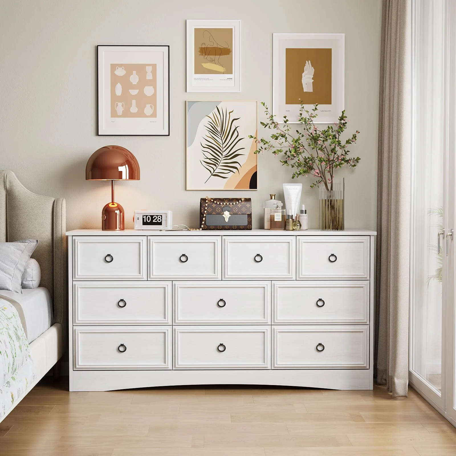10 Drawer Dresser White, Chest of Drawers for Bedroom, Modern Farmhouse Wood Storage Cabinet for Living Room