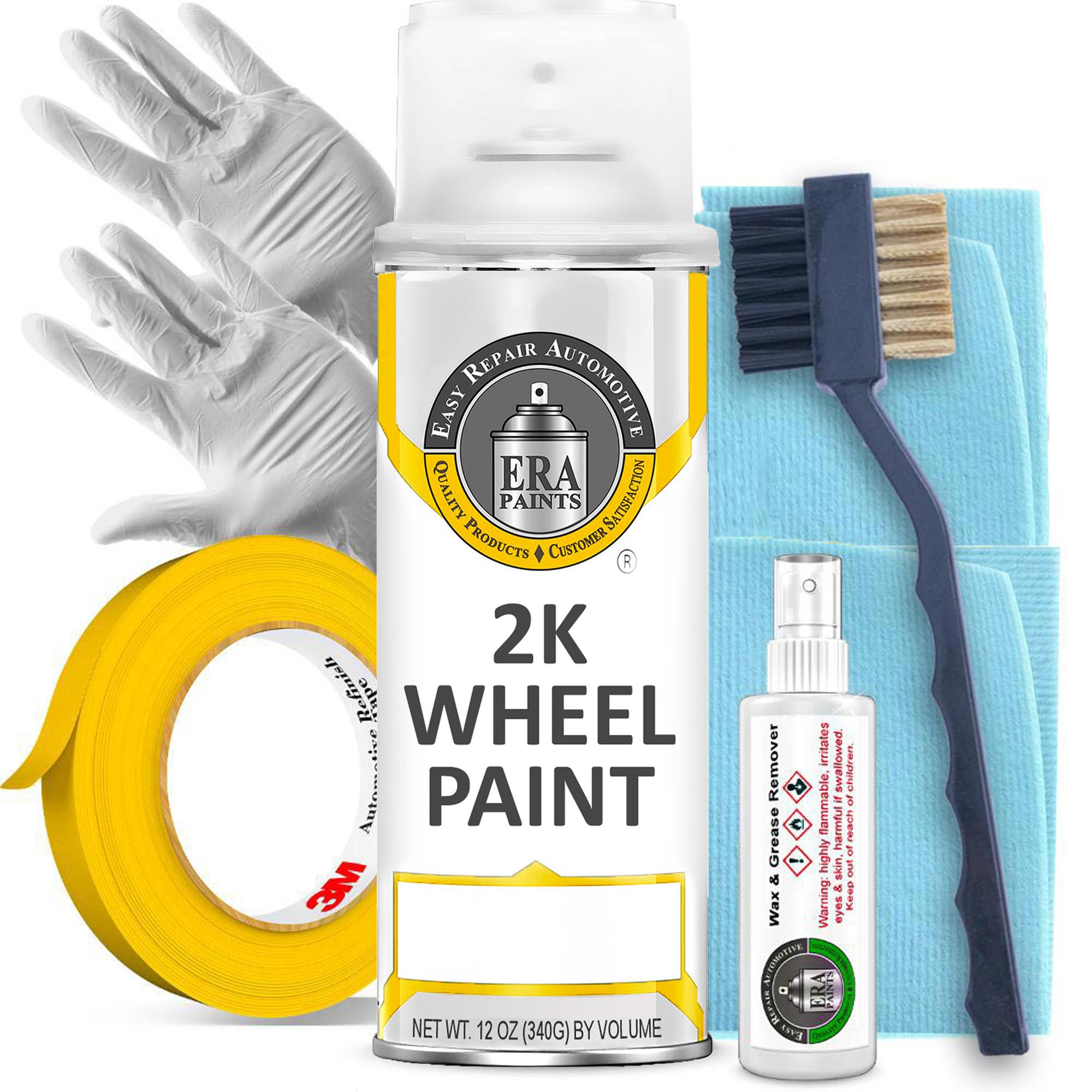 ERA Paints Yellow Wheel Paint Kit With Omni-Curing Catalyst - 2K Aerosol High Gloss Chemical Resistant and Extremely Durable Against Color Fade and Brake Fluid