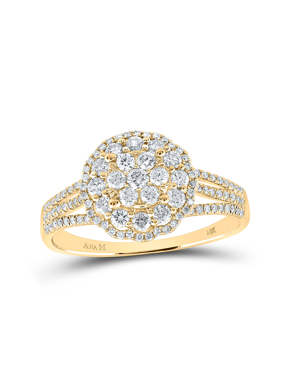 14kt Yellow Gold Womens Round Diamond Halo Flower Cluster Ring 7/8 Cttw