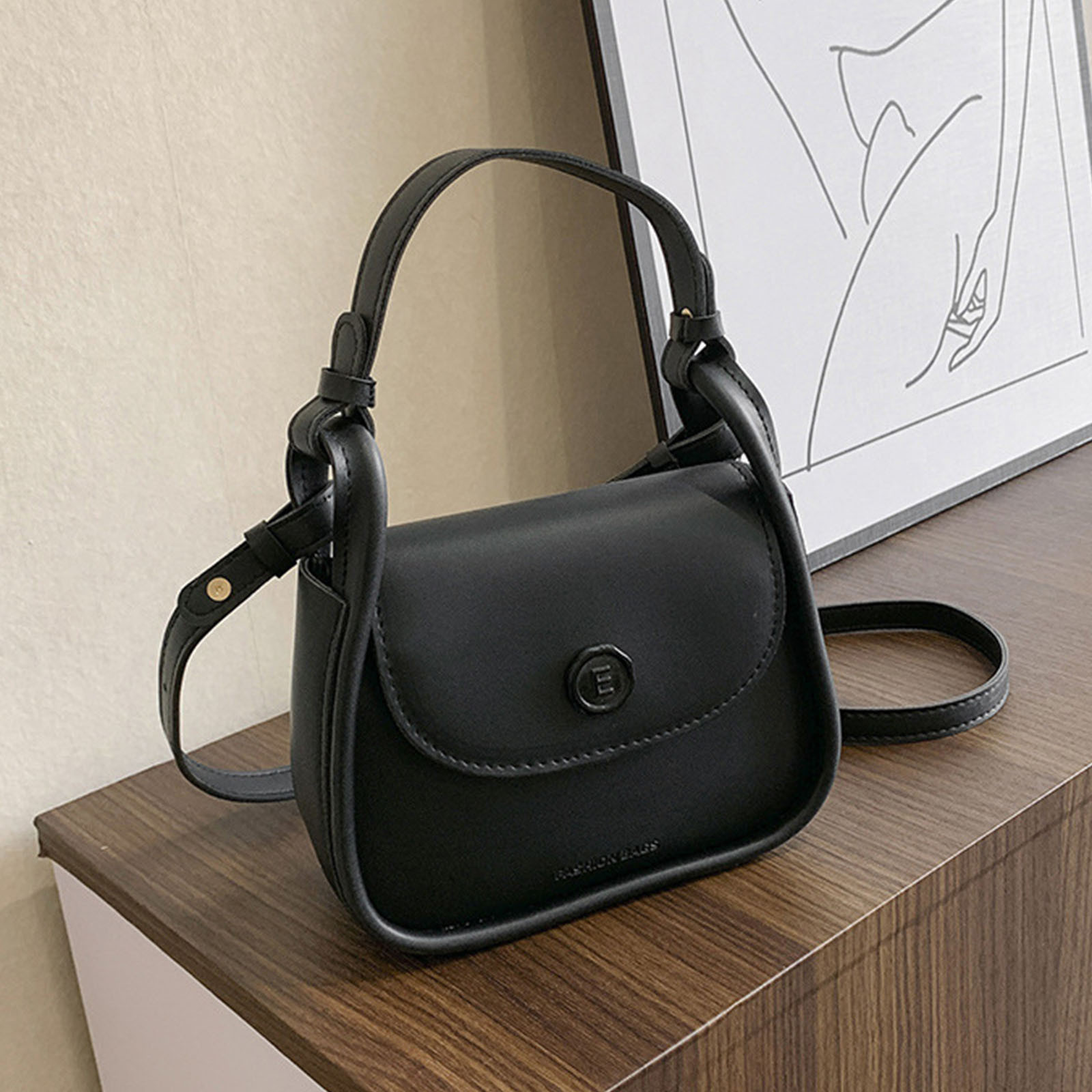 Messenger Bag,Women Shoulder Bag Fashionable New Pattern Simple Solid Color Large Capacity Buckle Strap Practical Messenger Bag Black Backpacks for School Black One Size