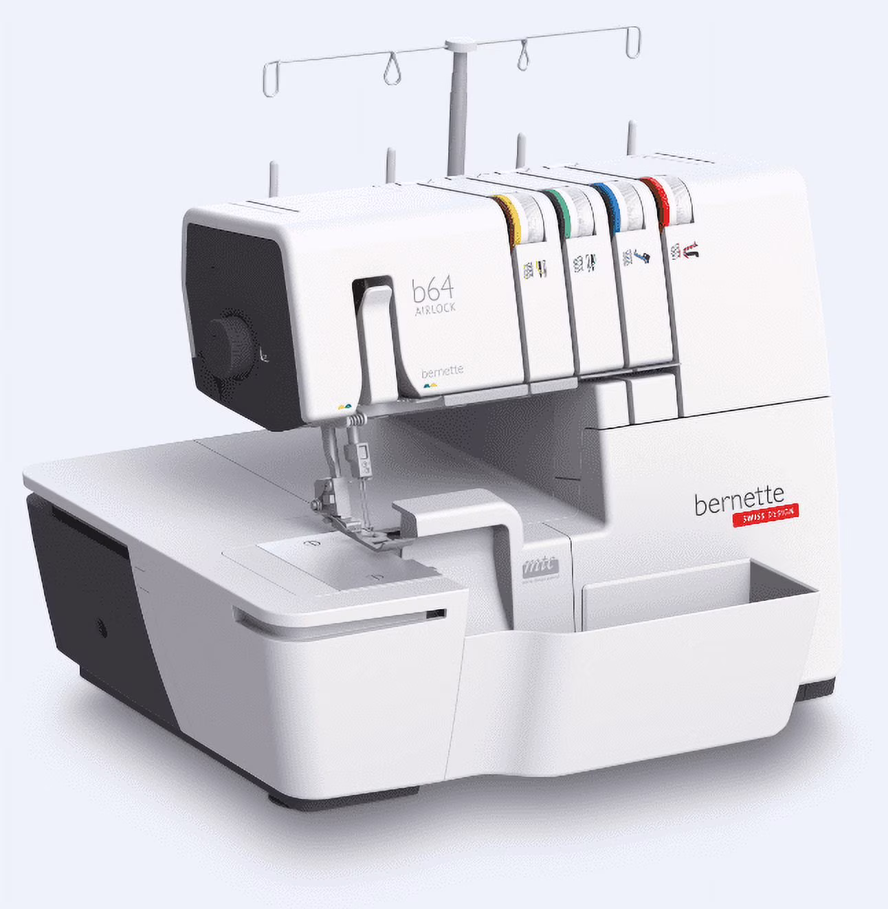 Bernette b64 Airlock 2/3/4 Thread Freearm Jet Air Serger with Micro Thread Control, Color Coded, Knee Lift Tension Release, Safety Door, Extension Table & more