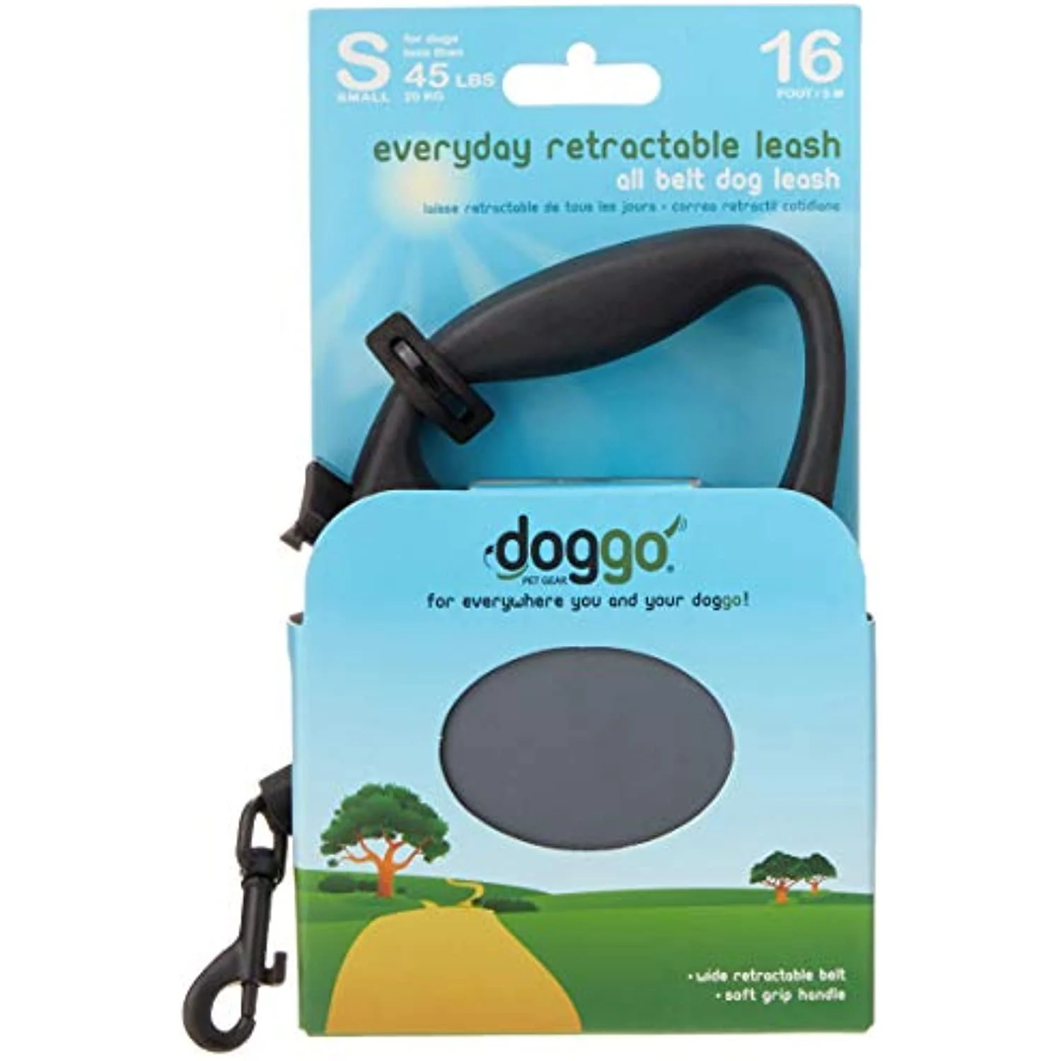 Doggo DGO RLSH GG SM Retractable Dog Leash, Gray, Small Dogs, 13-Ft. - Quantity 1