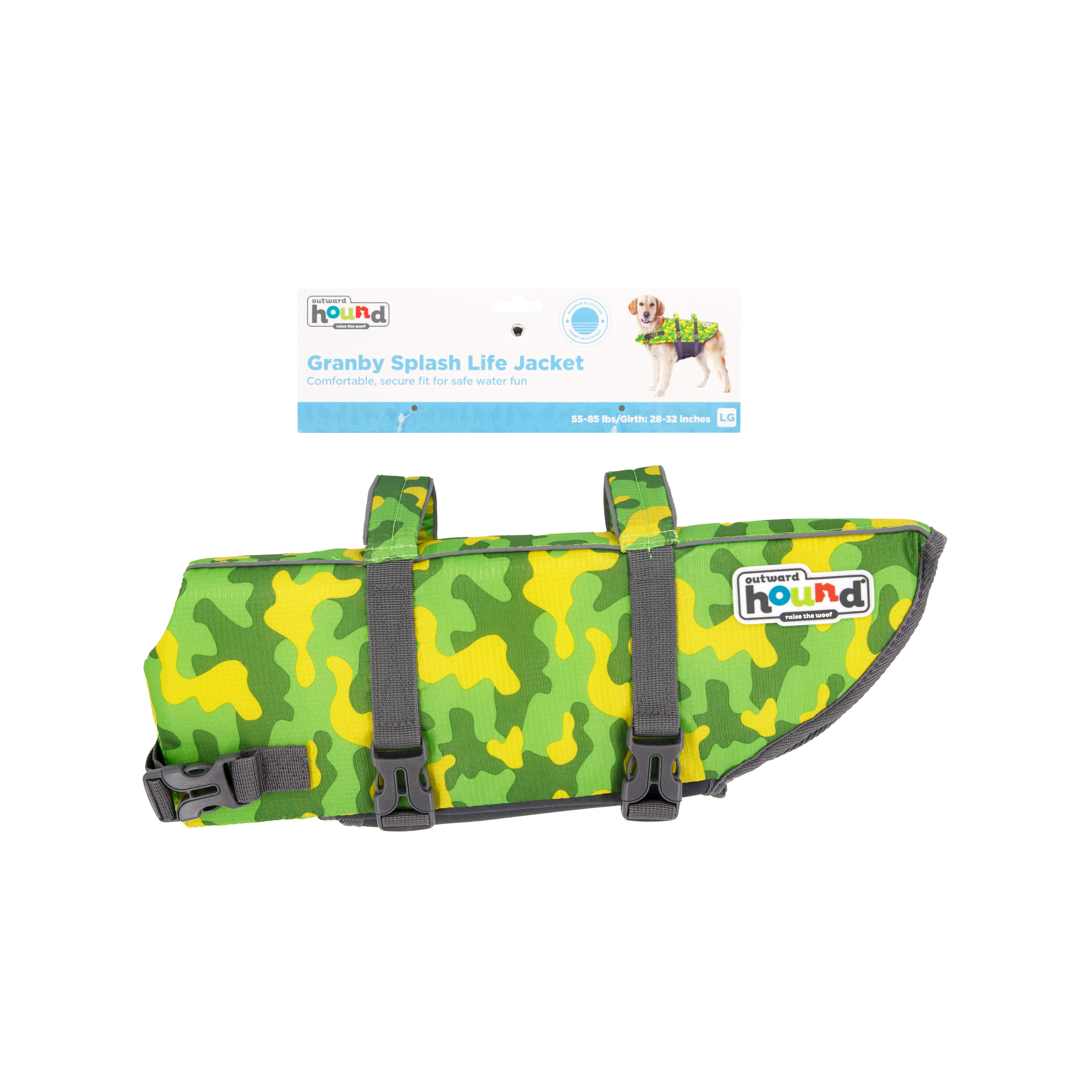 Outward Hound Granby Splash Dog Life Jacket, Camo, Large