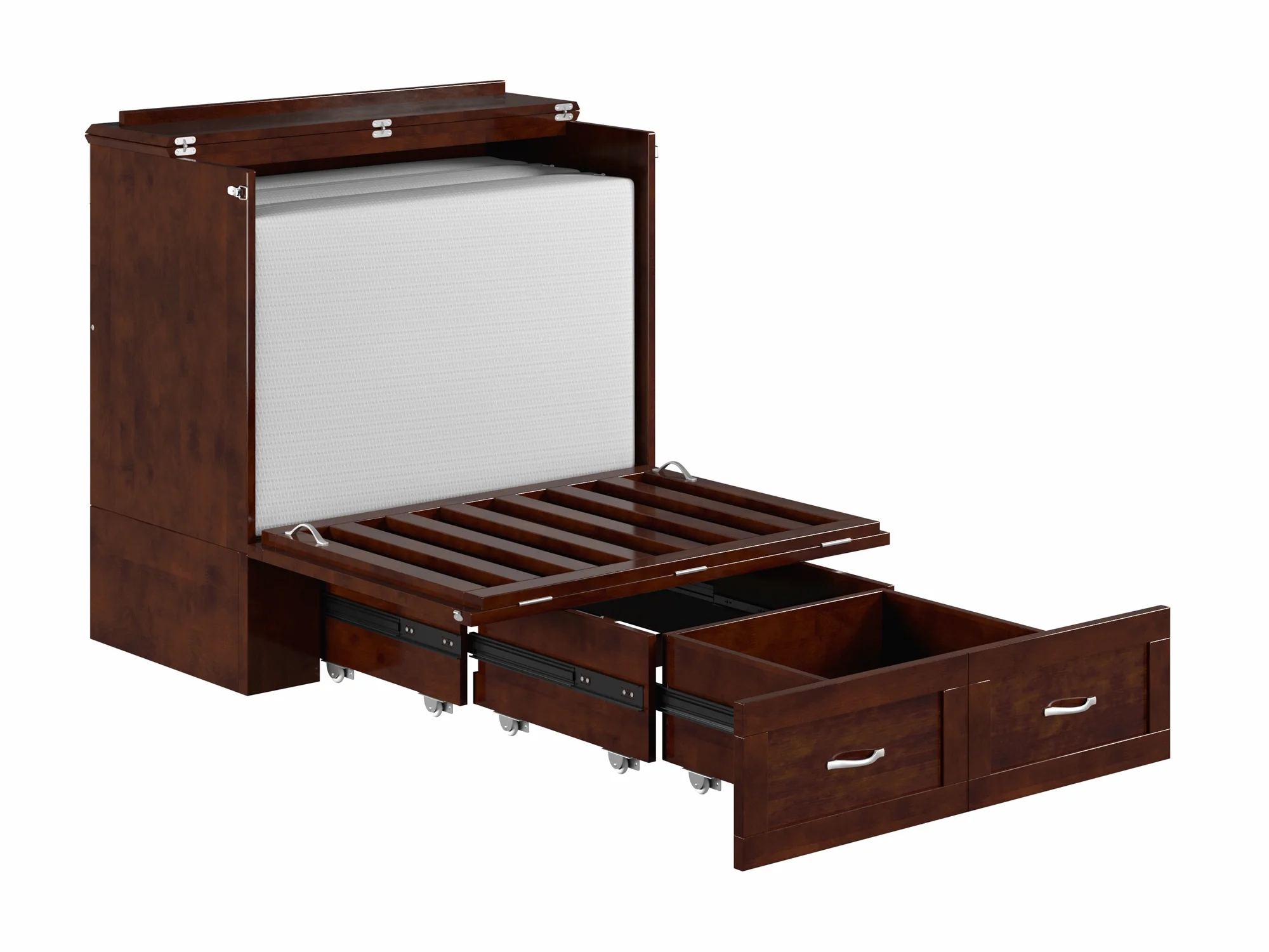 AFI Hamilton Twin XL Solid Wood Murphy Bed Chest with Mattress, Drawer and Charger, Walnut