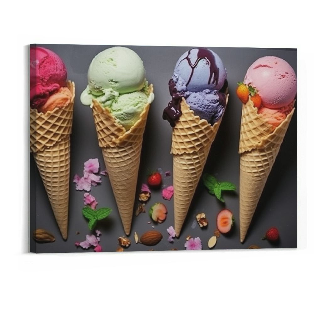 Fenyluxe Room Aesthetic Poster Ice Cream in A Waffle Cone Dessert Shop Poster Restaurant Poster Canvas Painting Posters and Prints Wall Art Pictures for Living Room Bedroom Decor 20x16 Inch