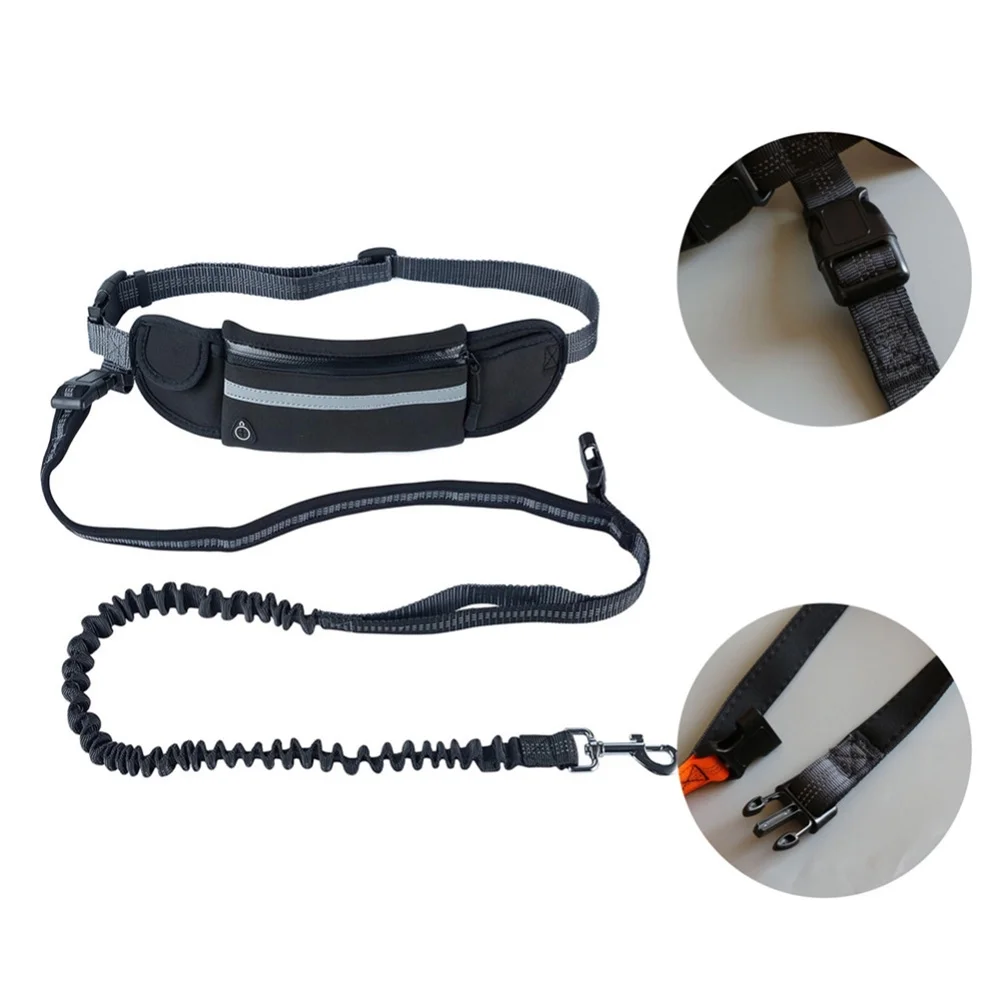 Etereauty Hands Free Waist Pet Dog Leash for Running Walking Hiking with Adjustable Waist Pocket Bag (Black)