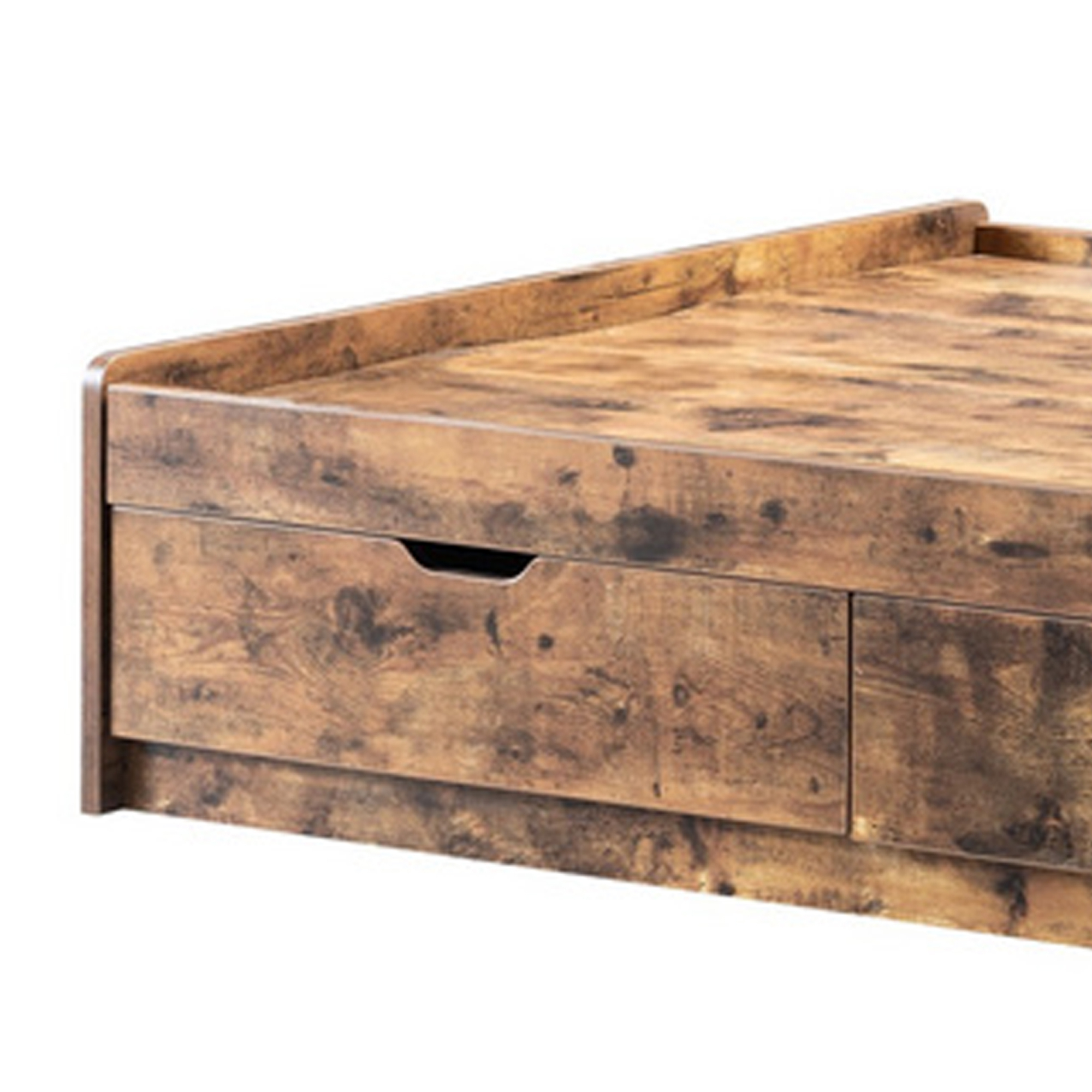 Wooden Frame 3 Drawers Twin Size Chest Bed, Distressed Brown- Saltoro Sherpi