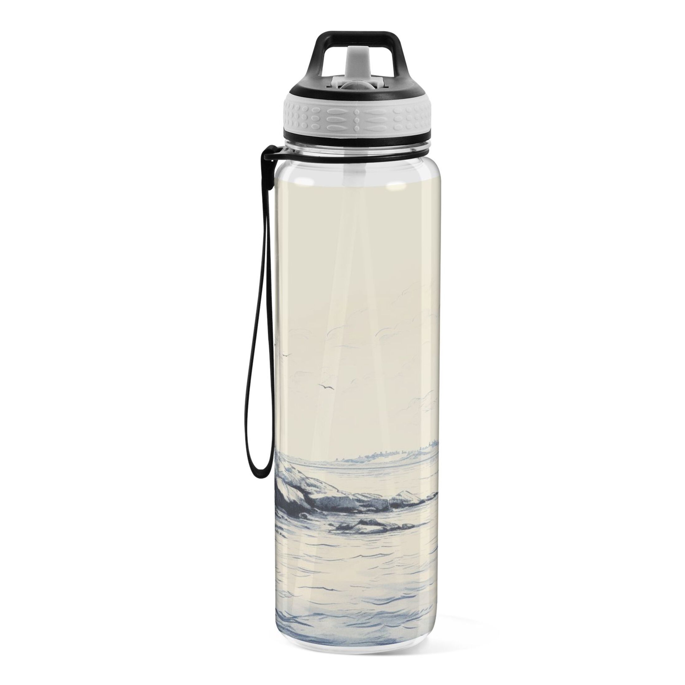 Ship in Sea Landscape 32oz Sports Water Bottles Leakproof Tritan Bottle with Straw BPA Free Clear Bottle for Fitness Gym Outdoor Cycling