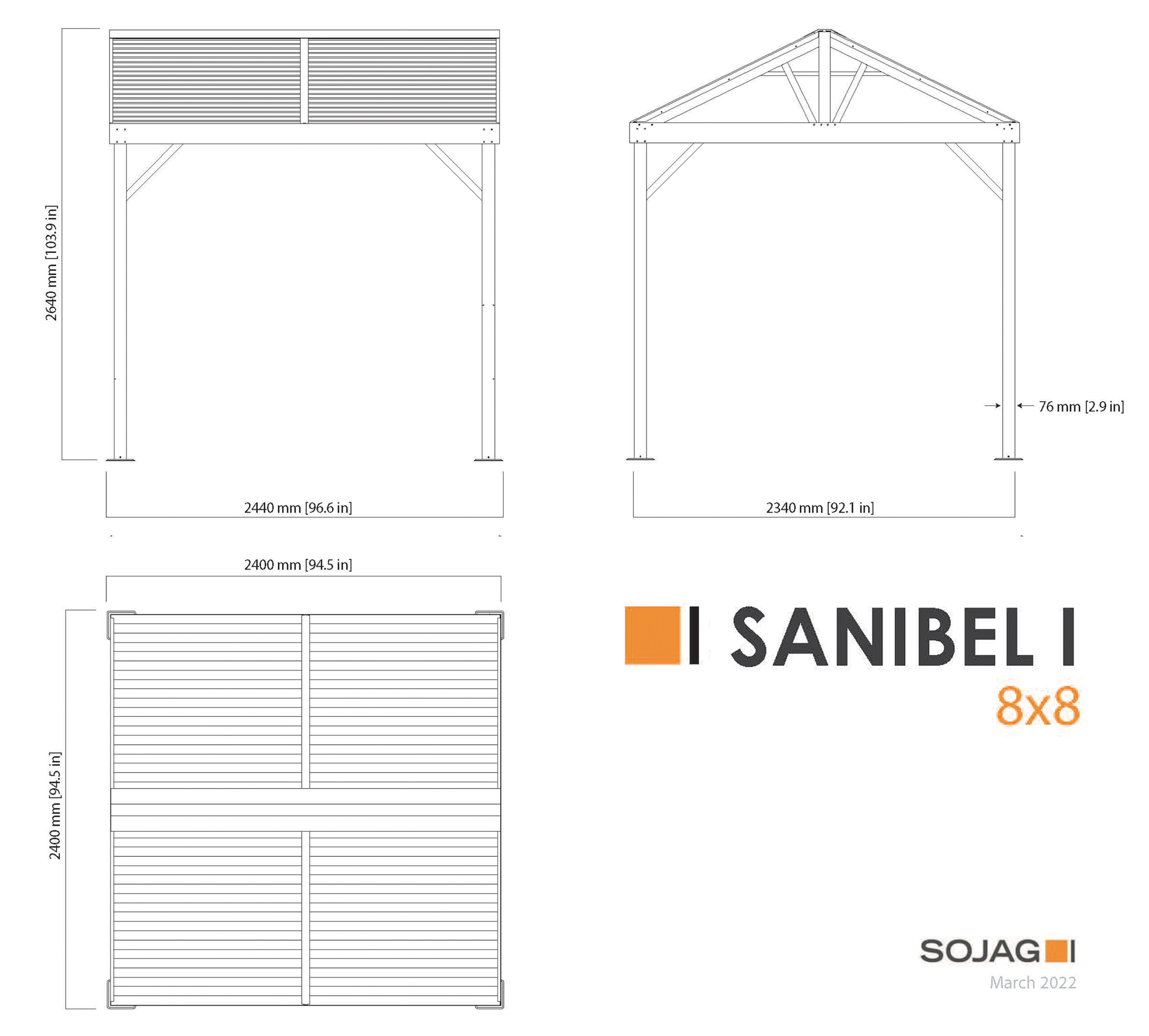 Sojag 500-9162820 8 x 8 ft. Sanibel I No.93LLL Gazebo Steel Roof