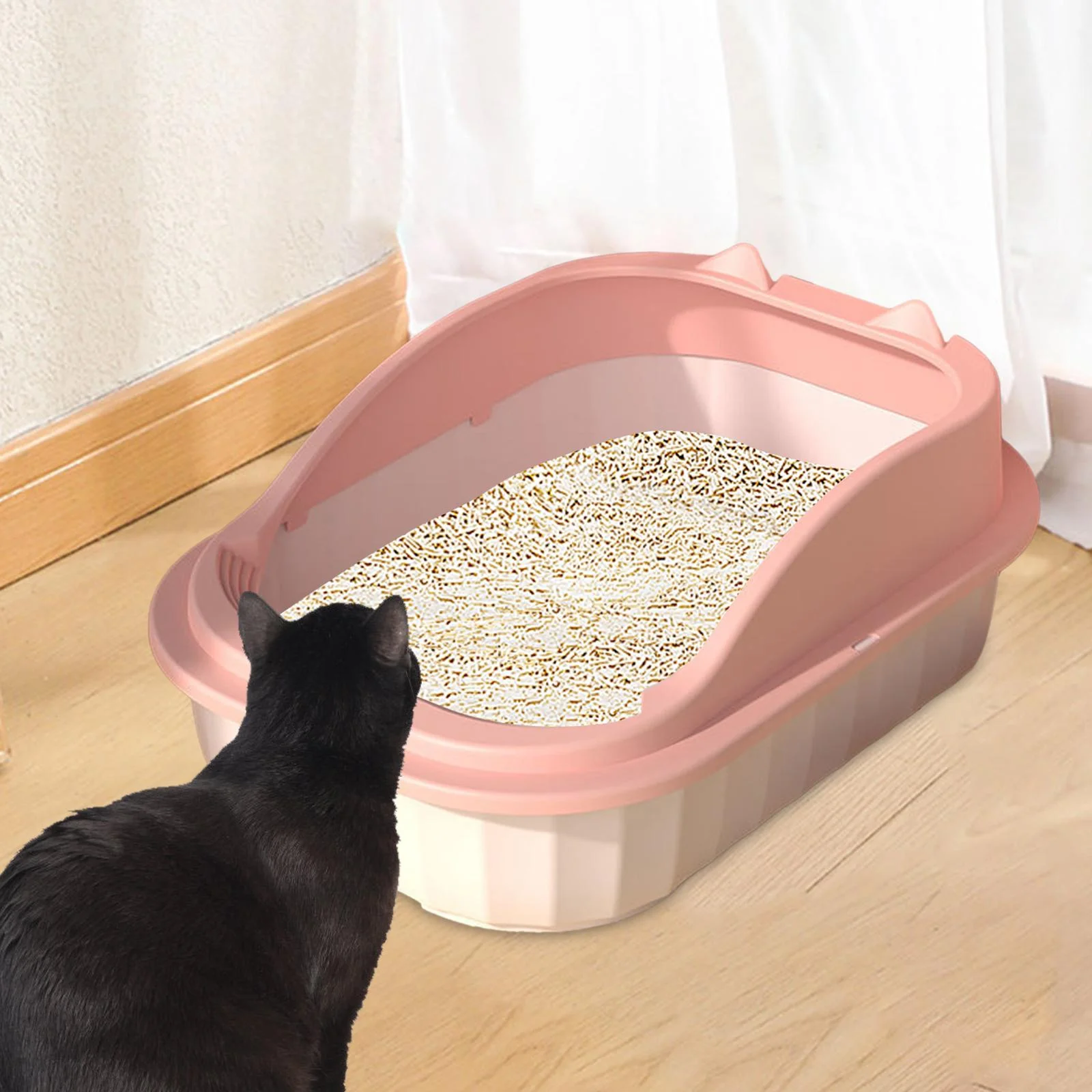 Open Top Pet Litter Tray Cat Litter Box Sand Sand Basin Toilette Sand Box pink L