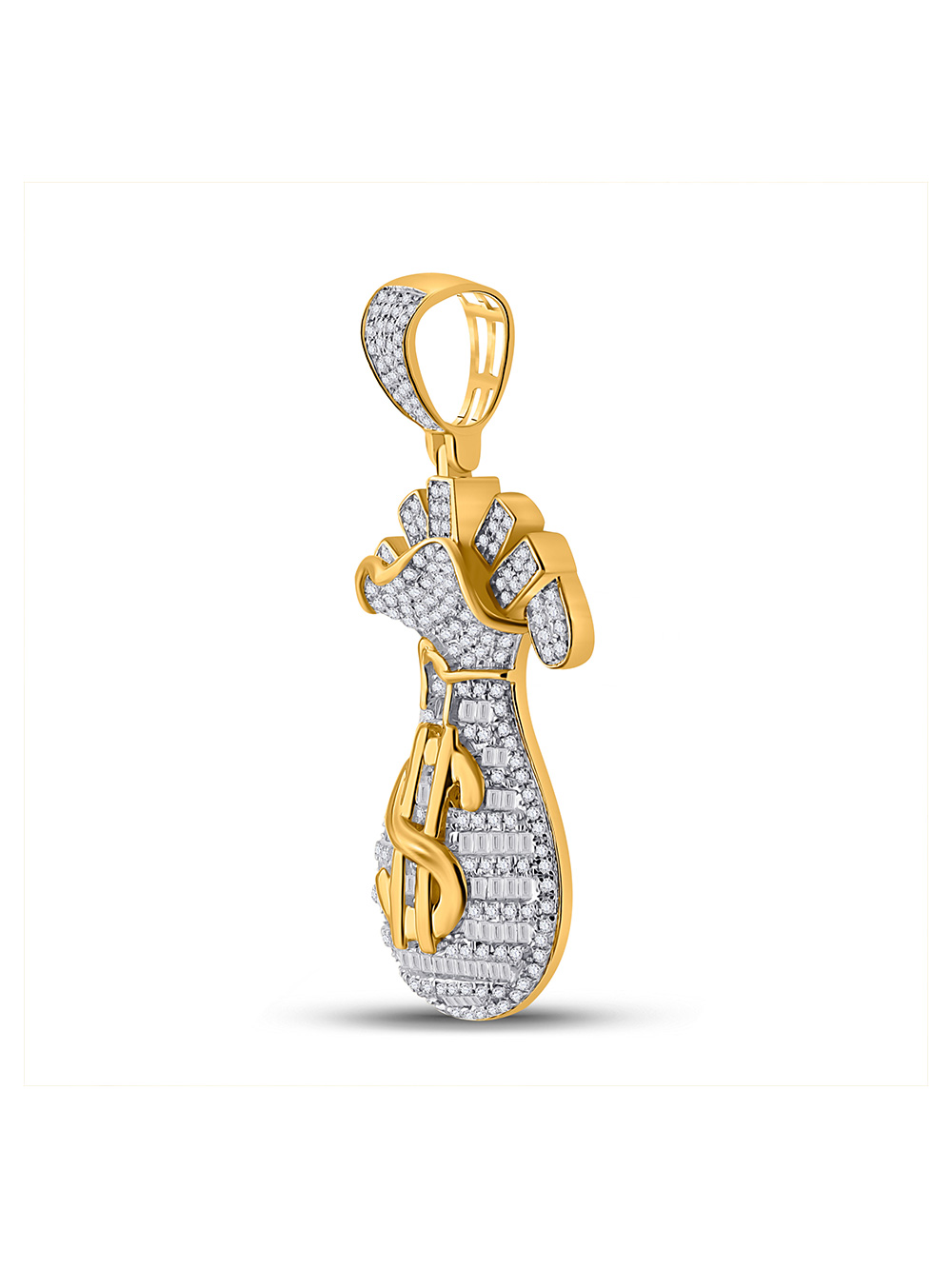 10kt Yellow Gold Mens Round Diamond Money Bag Charm Pendant 1-1/4 Cttw