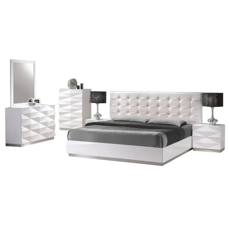 Verona Modern 5-Piece Bedroom Set, White, Full