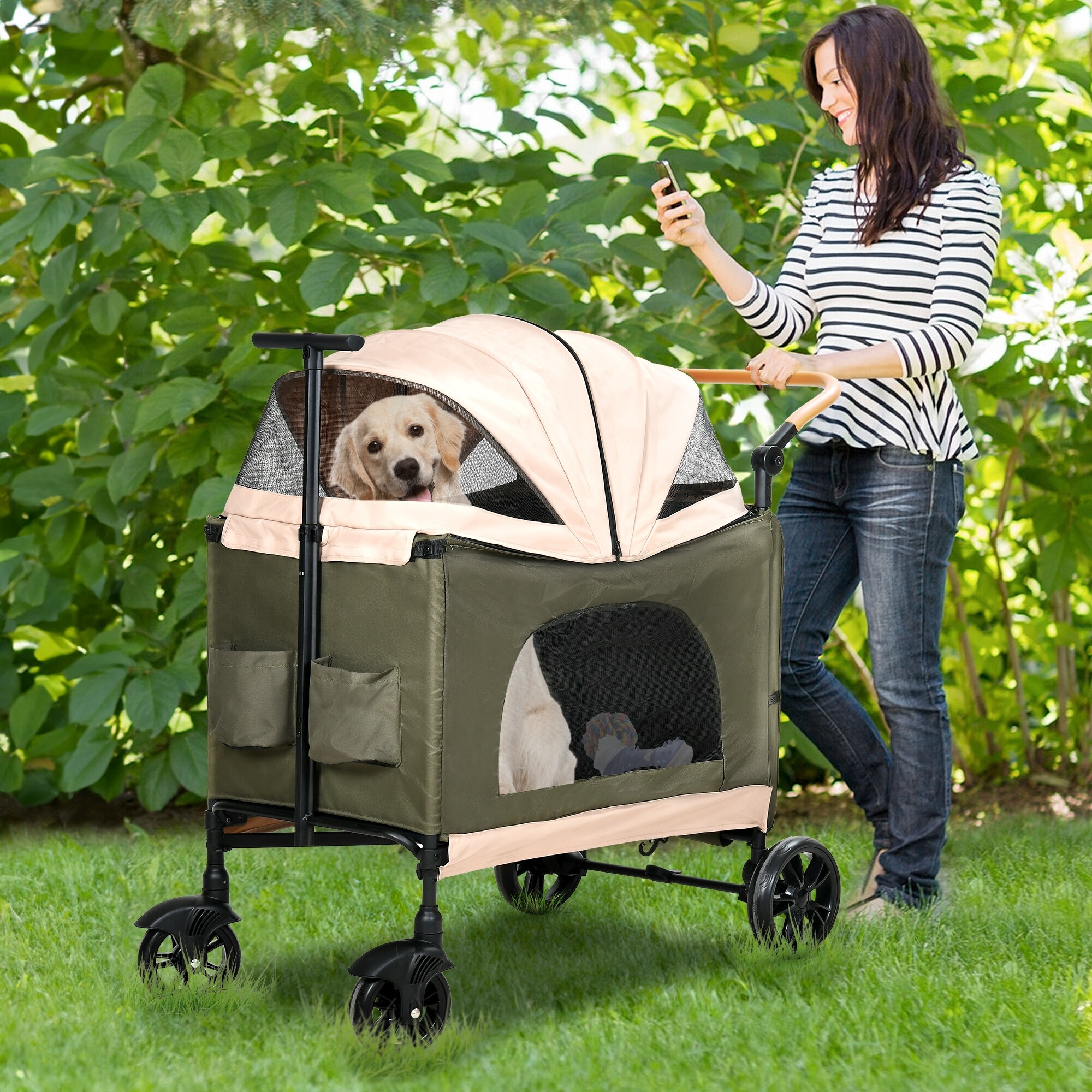Warranty Company Moasis Foldable Doggy Stroller for Medium Large Dog Pet Stroller with Adjustable Handle