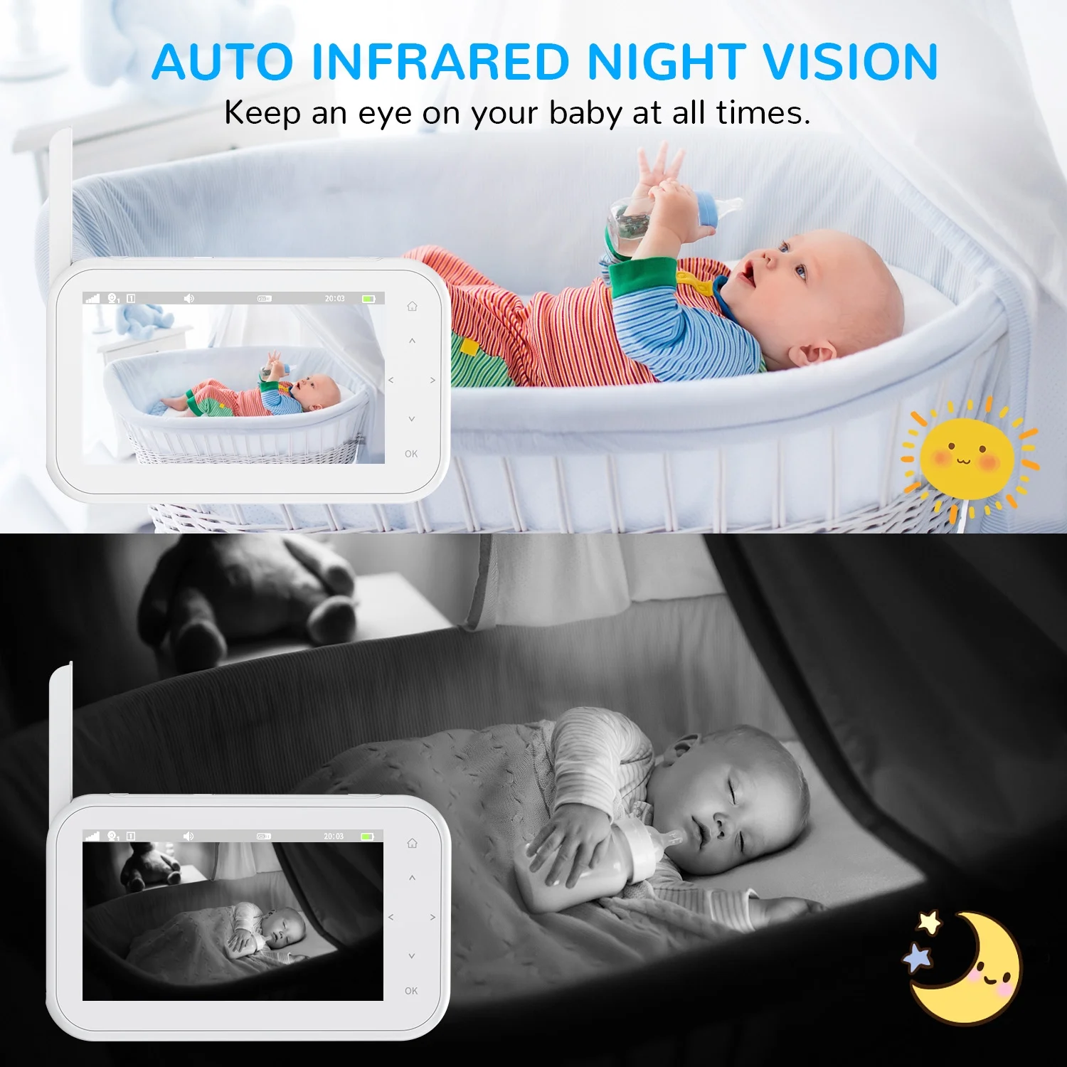 Febfoxs Baby Monitor 1080P with Camera & Audio, 4.3