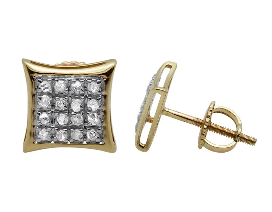 10K Yellow Gold Paved Kite Fashion Diamond Stud Earrings 1/10 Ct