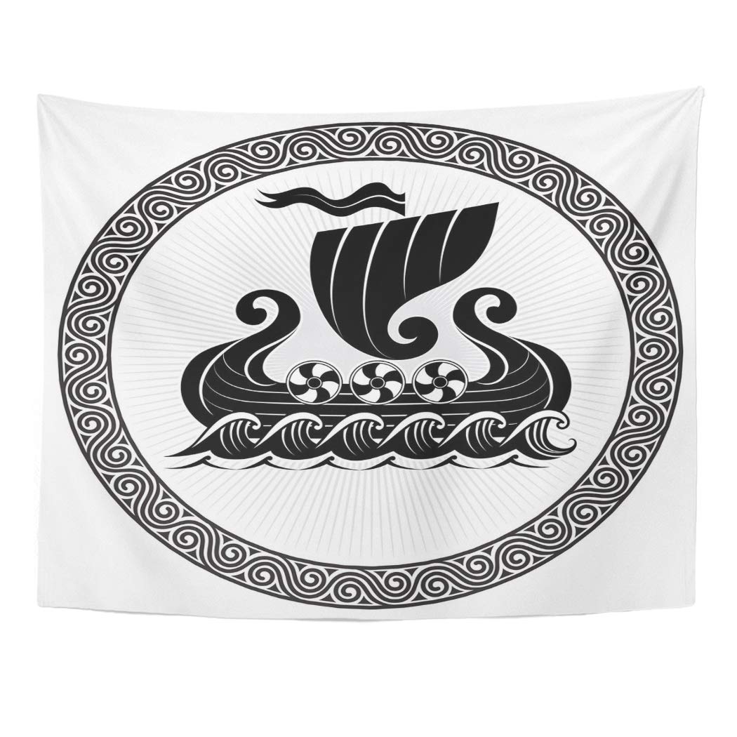 UFAEZU Pattern Viking Drakkar Ship Sailing Stormy Sea Black Adventure Wall Art Hanging Tapestry Home Decor for Living Room Bedroom Dorm 51x60 inch