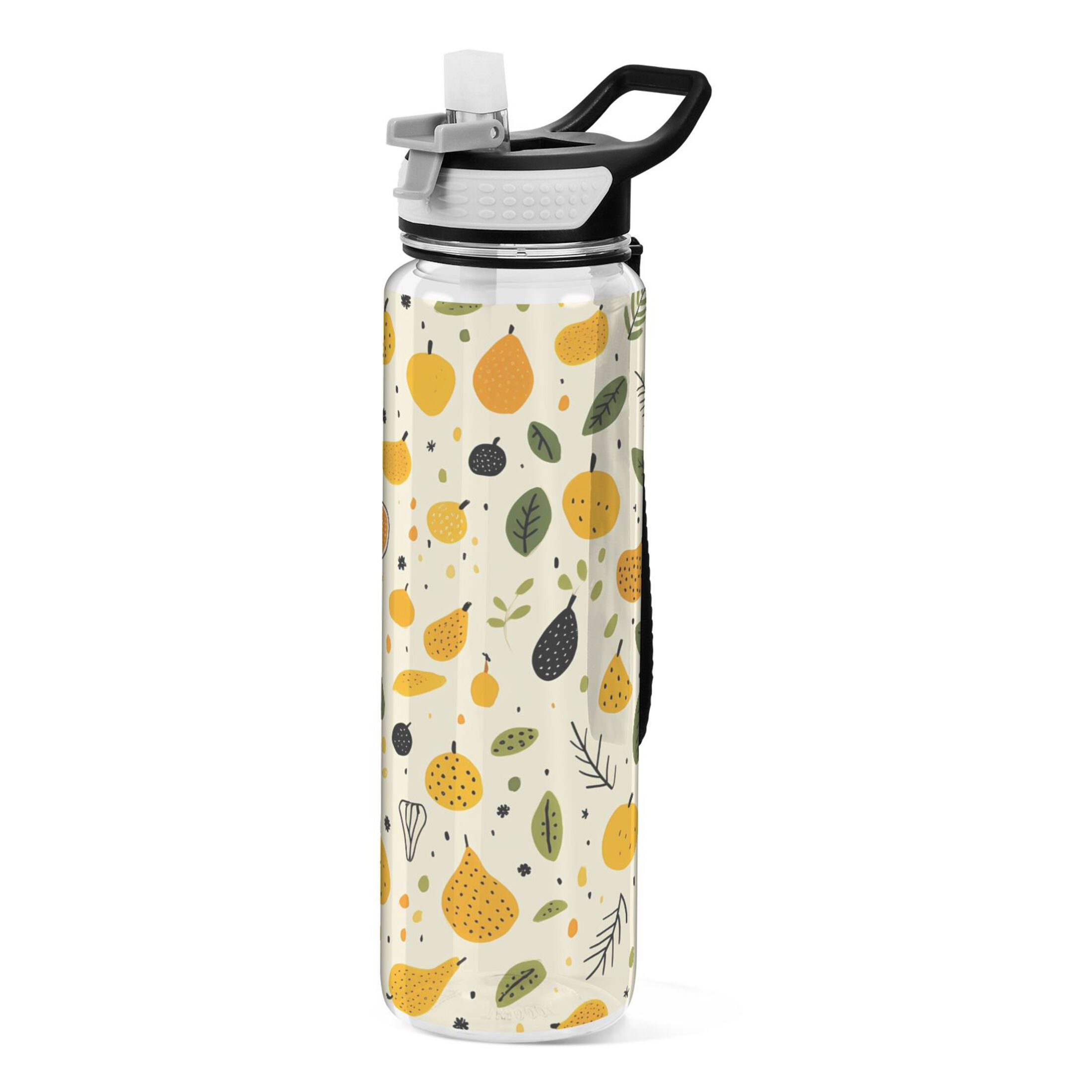 Lemon Fruits Leaves 32oz Water Bottles with Straw Tritan Leakproof Sports Bottle BPA Free Clear for Fitness Gym Swimming Cycling