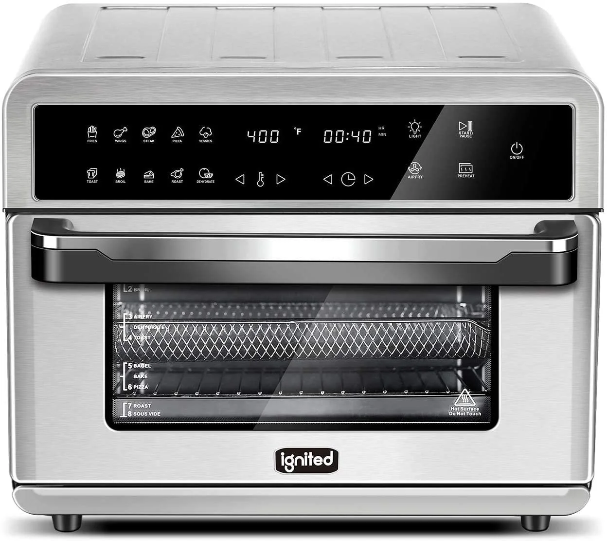 ignited Air Fryer Toaster Oven 26.4 Quarts Family Size Large Capacity Oven For Bake Broil Pizza Roast Toast