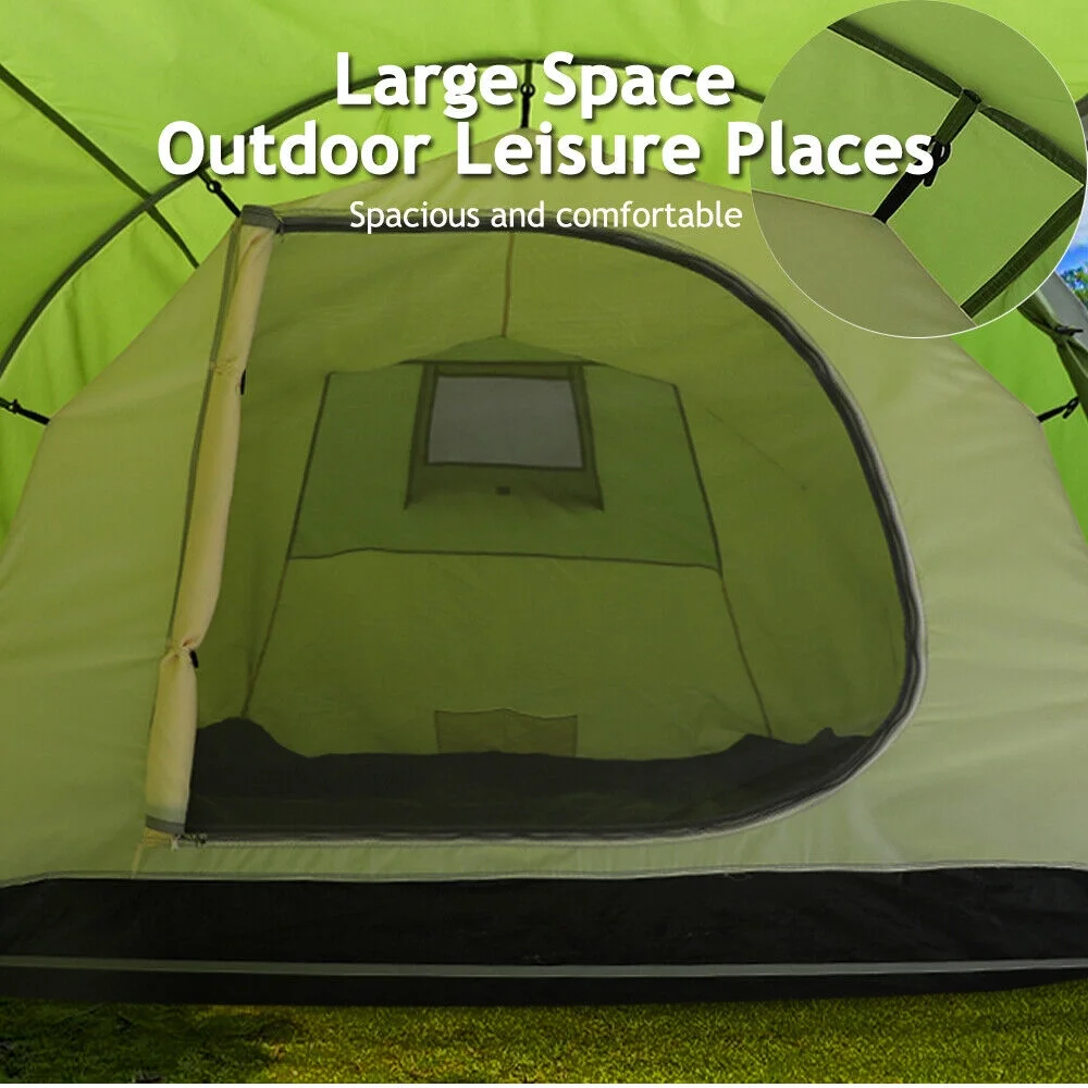 HOMEYA 3-4 Person Dome Camping Tent With Vestibule, 2 Room, Double Layer, Family Tunnel Tent, Green