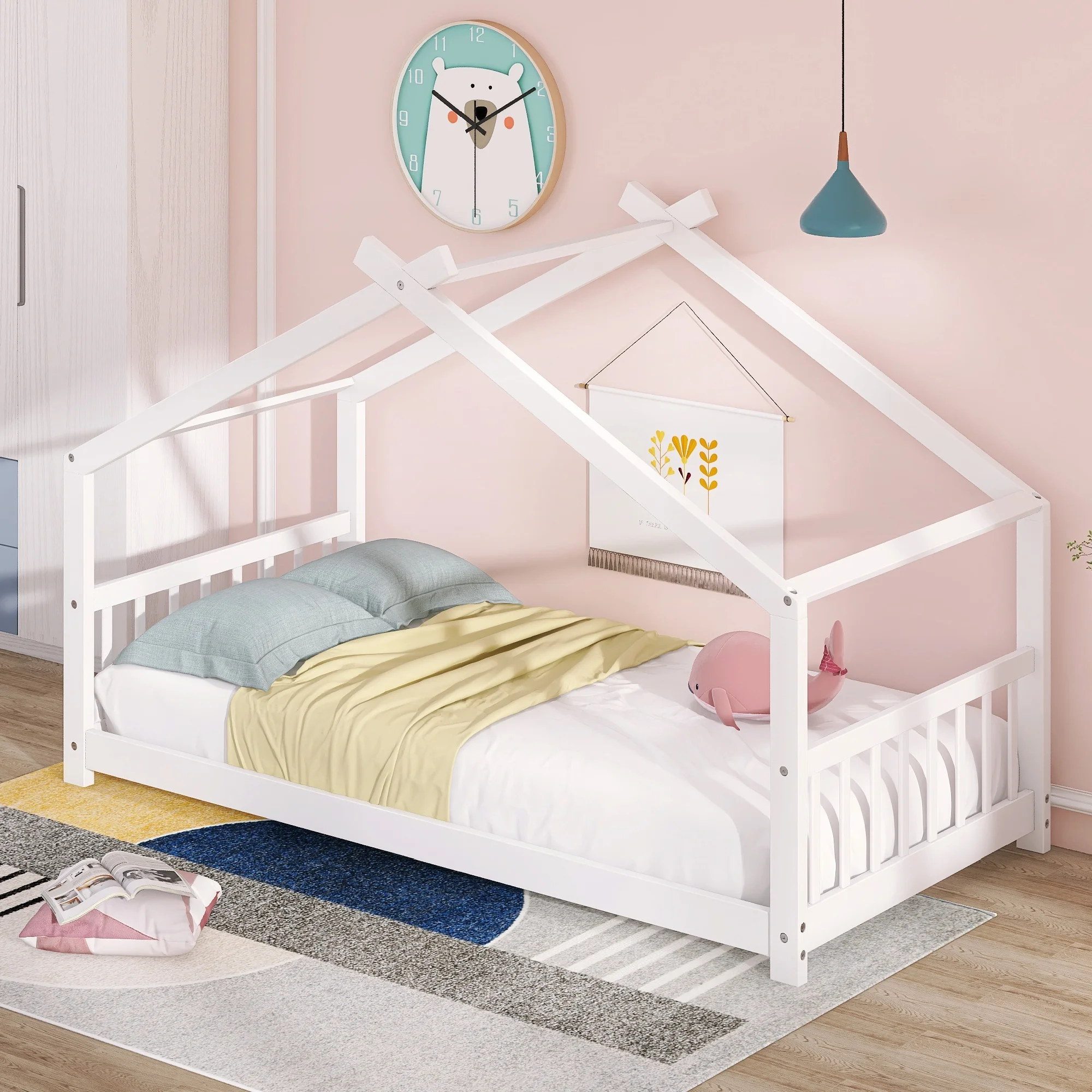 Dawn Whisper Twin Size Play House Bed Wood Bed, White