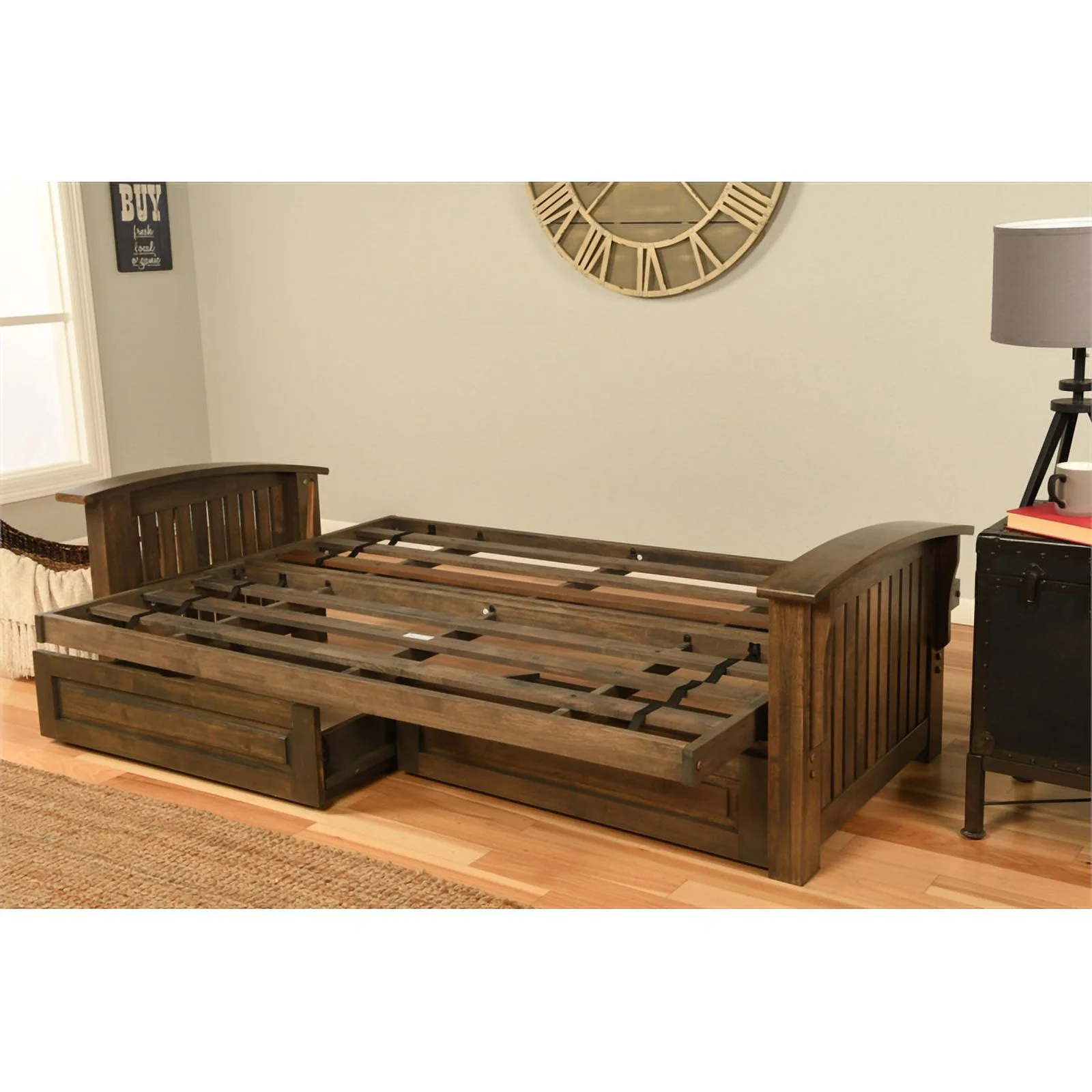 Kodiak Furniture Washington Futon in Walnut w/ Drawers and Cocoa Brown Mattress