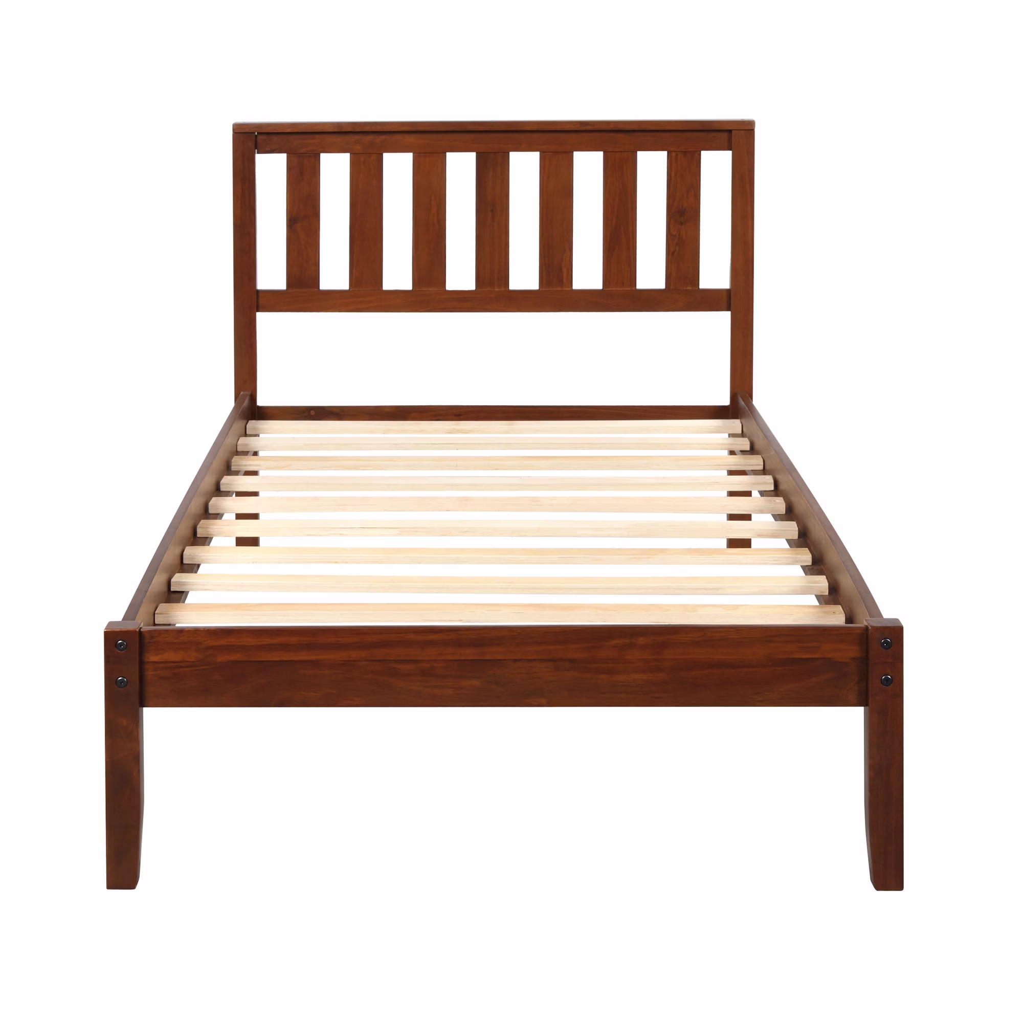 Gewnee Wood Platform Bed with Headboard and Mattress Foundation,Twin Size,Walnut