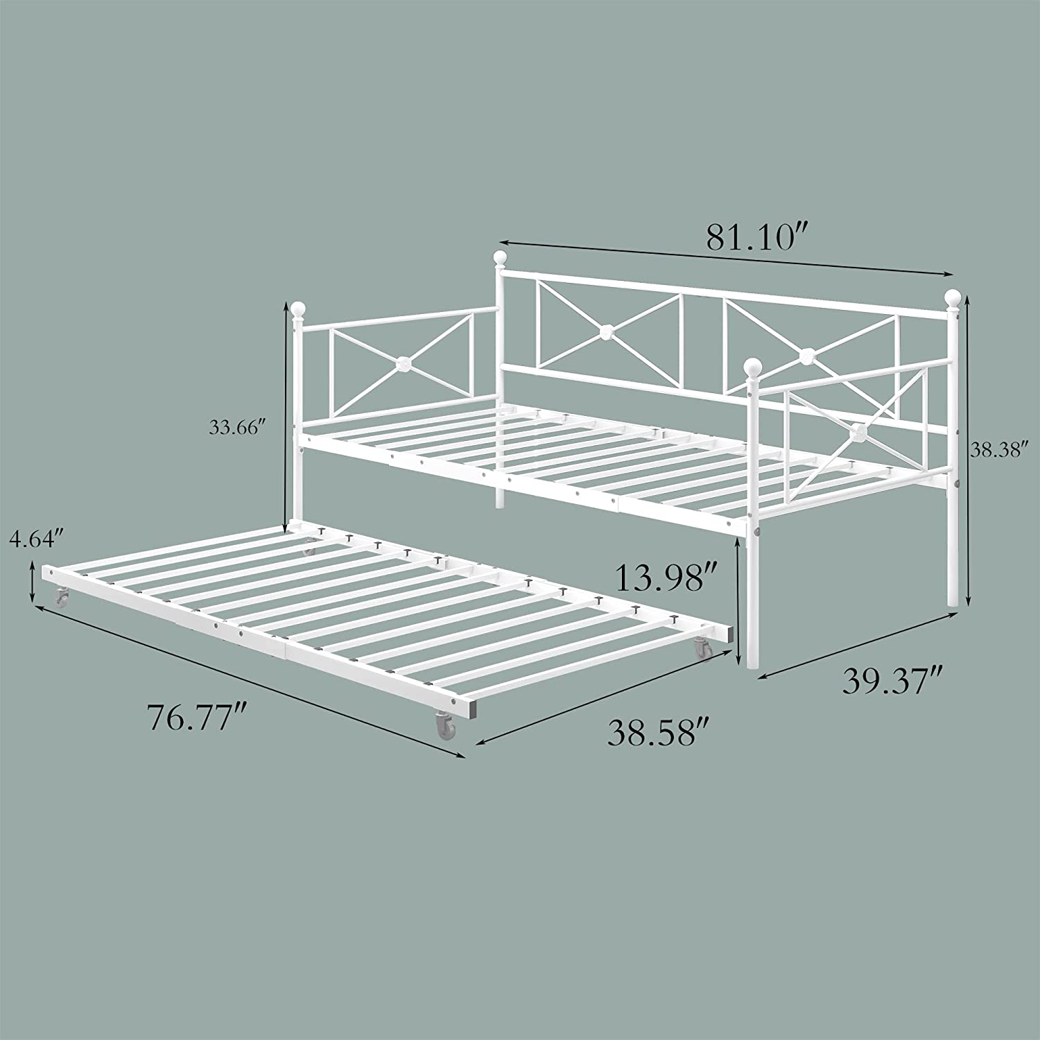 Sofa Bed Daybed with Trundle Premium Steel Slat Support,Multifunctional Mattress Foundation,Sofa Bed Frame with Headboard,Twin,White