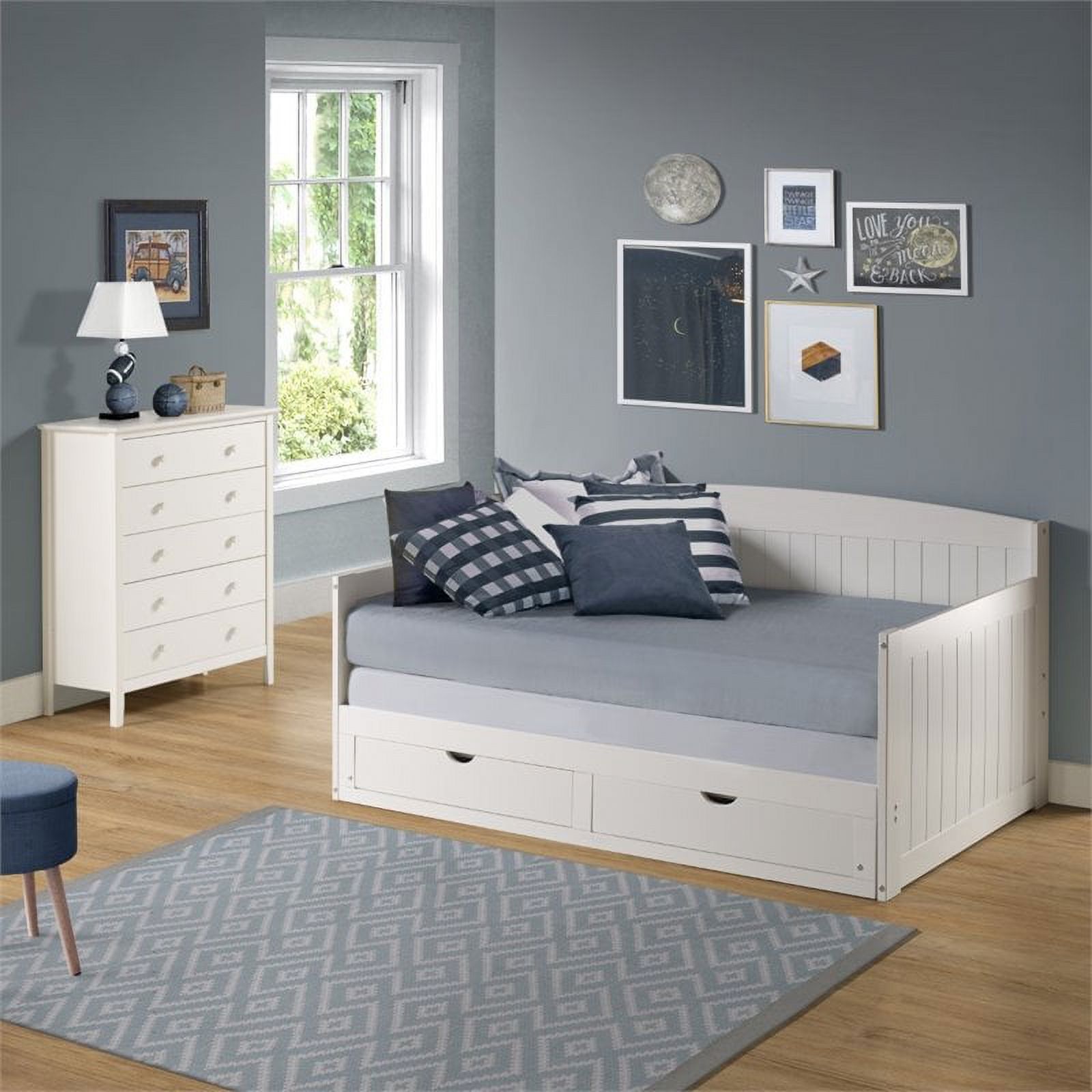 Roseberry Kids Transitional Wood Daybed with King Conversion in White