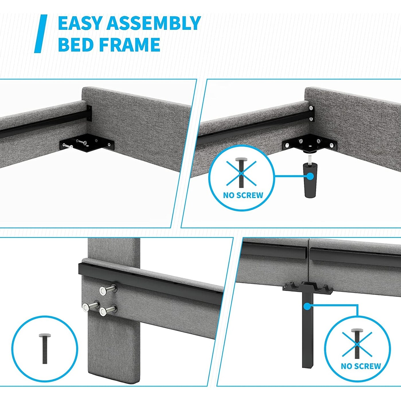 Mixoy Thin Velvet Bed Frame with Button Tufted Design Headboard Dark Grey - King