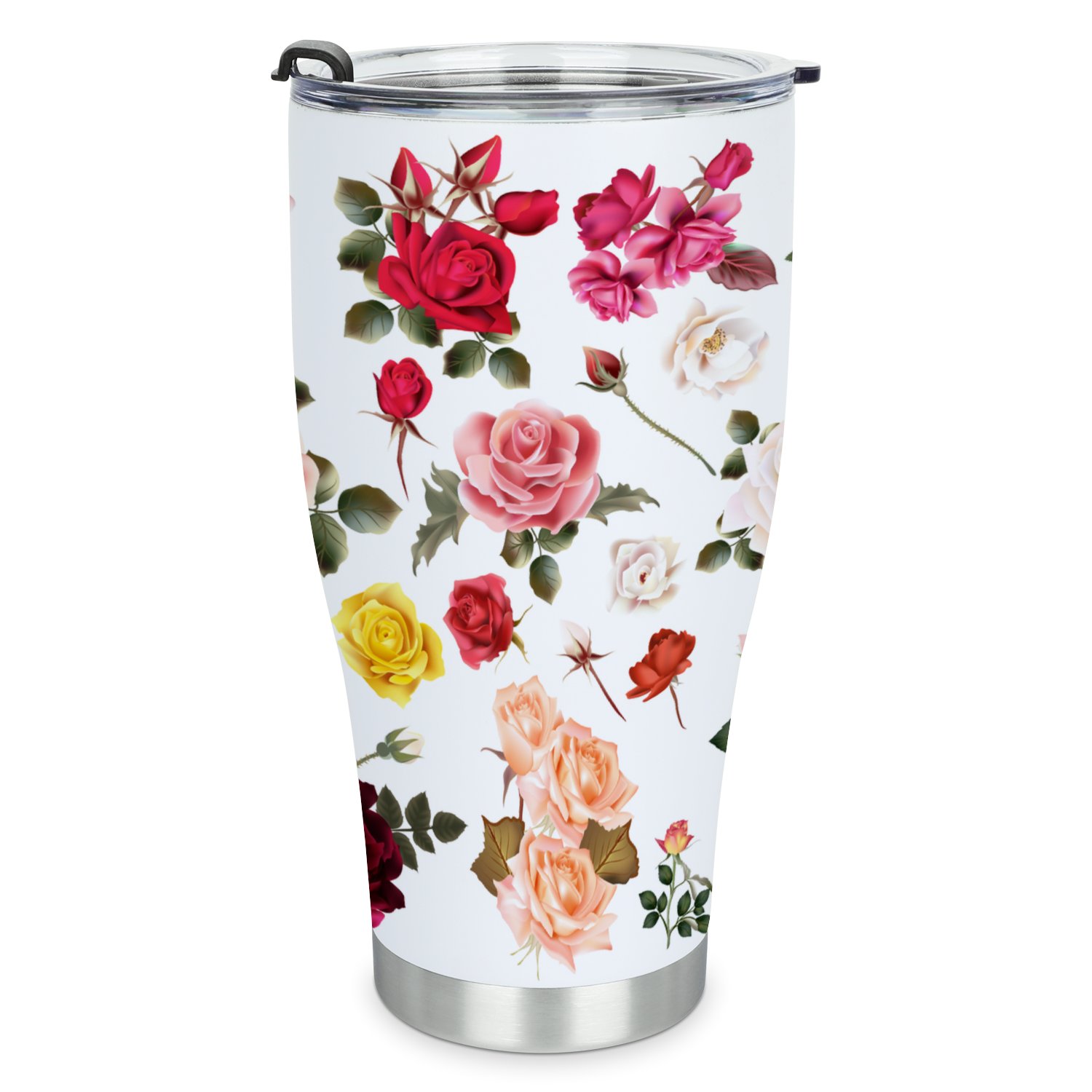 Hidove Stainless Steel Tumbler, Rose Flowers 30oz Leak Proof & Stainless Steel Bottle for Hot & Cold Drinks - Coffee Travel Mug, Water Metal Canteen, Thermal Cup