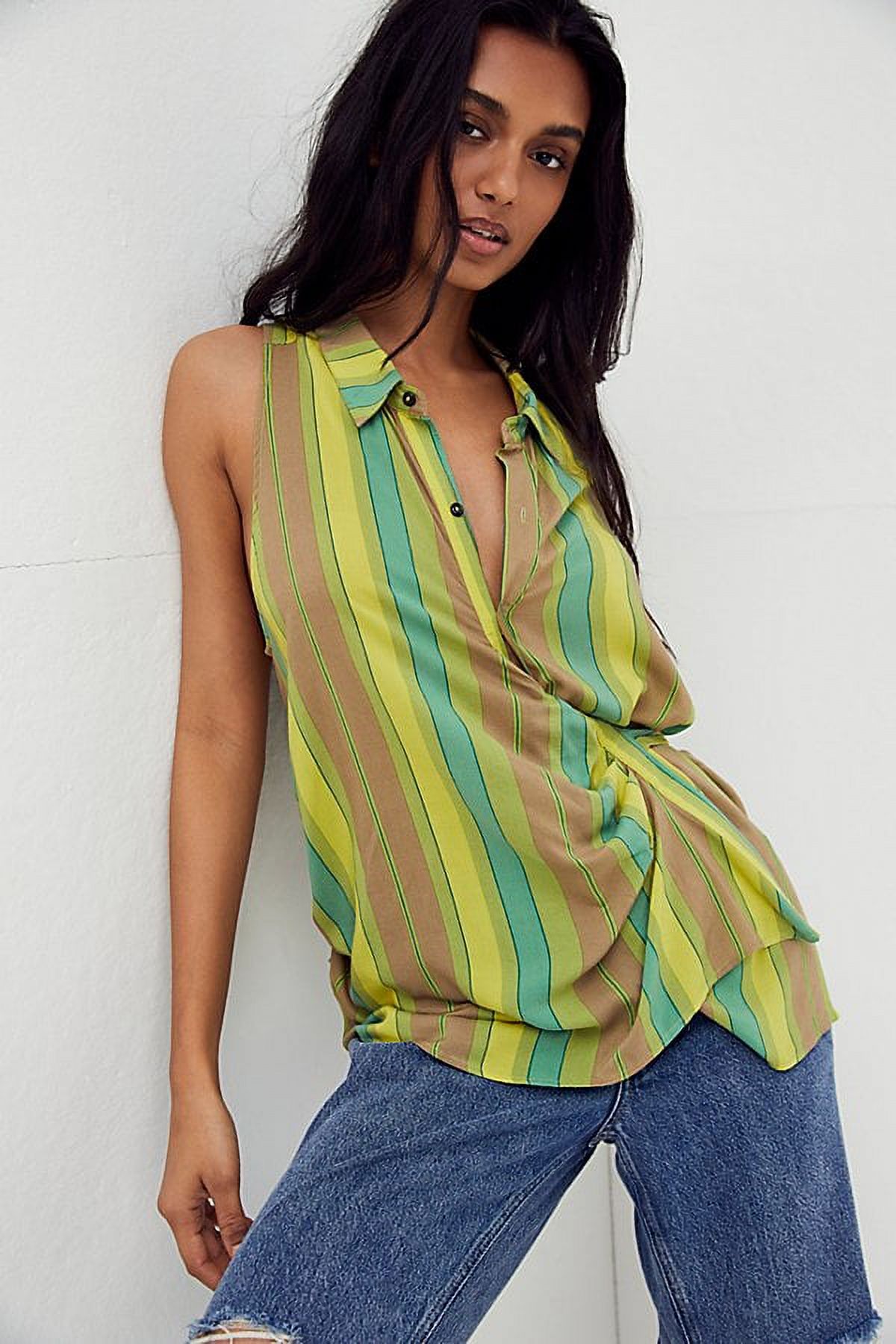 Mackenzie Wrap Button-up Top In Green Combo