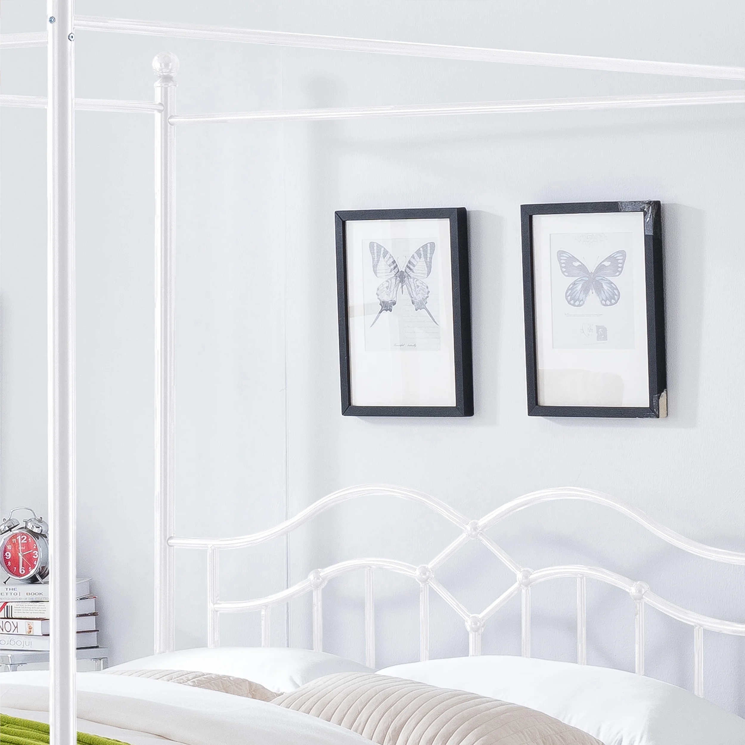 Noble House Selene Traditional Iron Canopy Queen Bed Frame, White