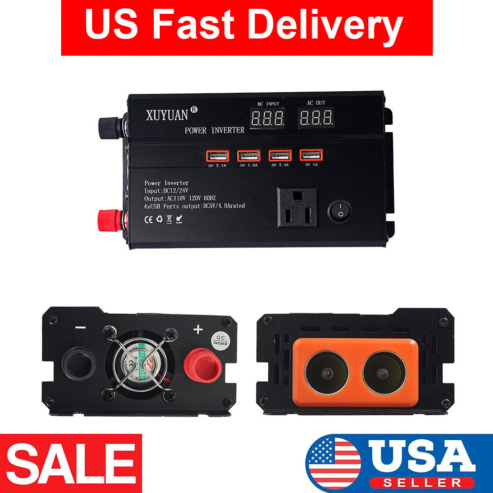 Paddsun 3000W Car Power Inverter DC 12V To AC 110V Pure Sine Wave Converter LCD