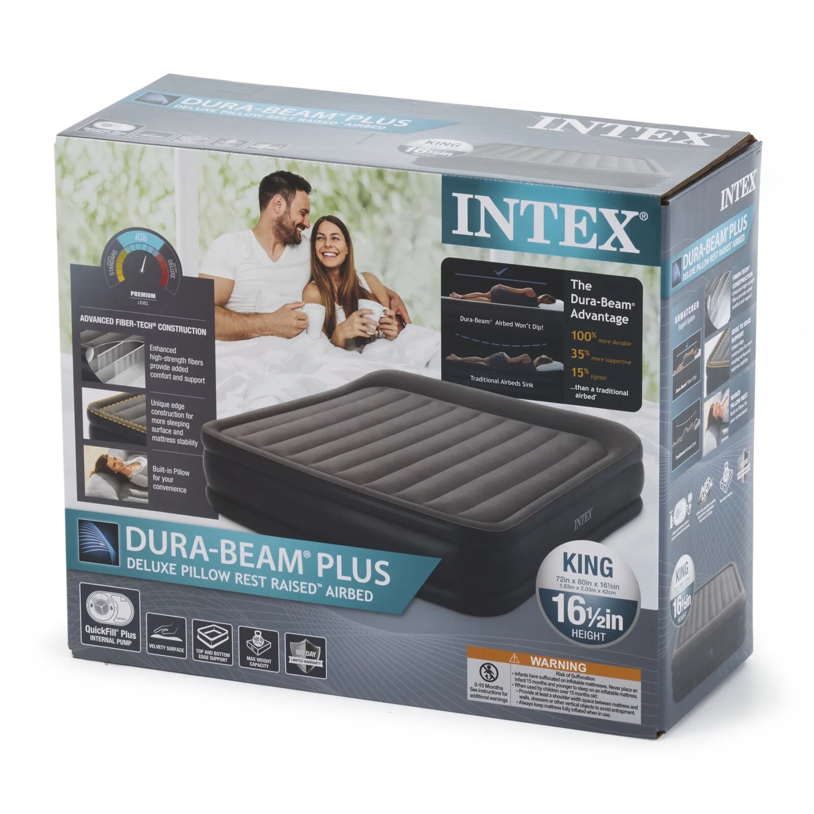 Intex Dura Beam Deluxe Raised Blow up Air Mattress Bed with Built in Pump, King