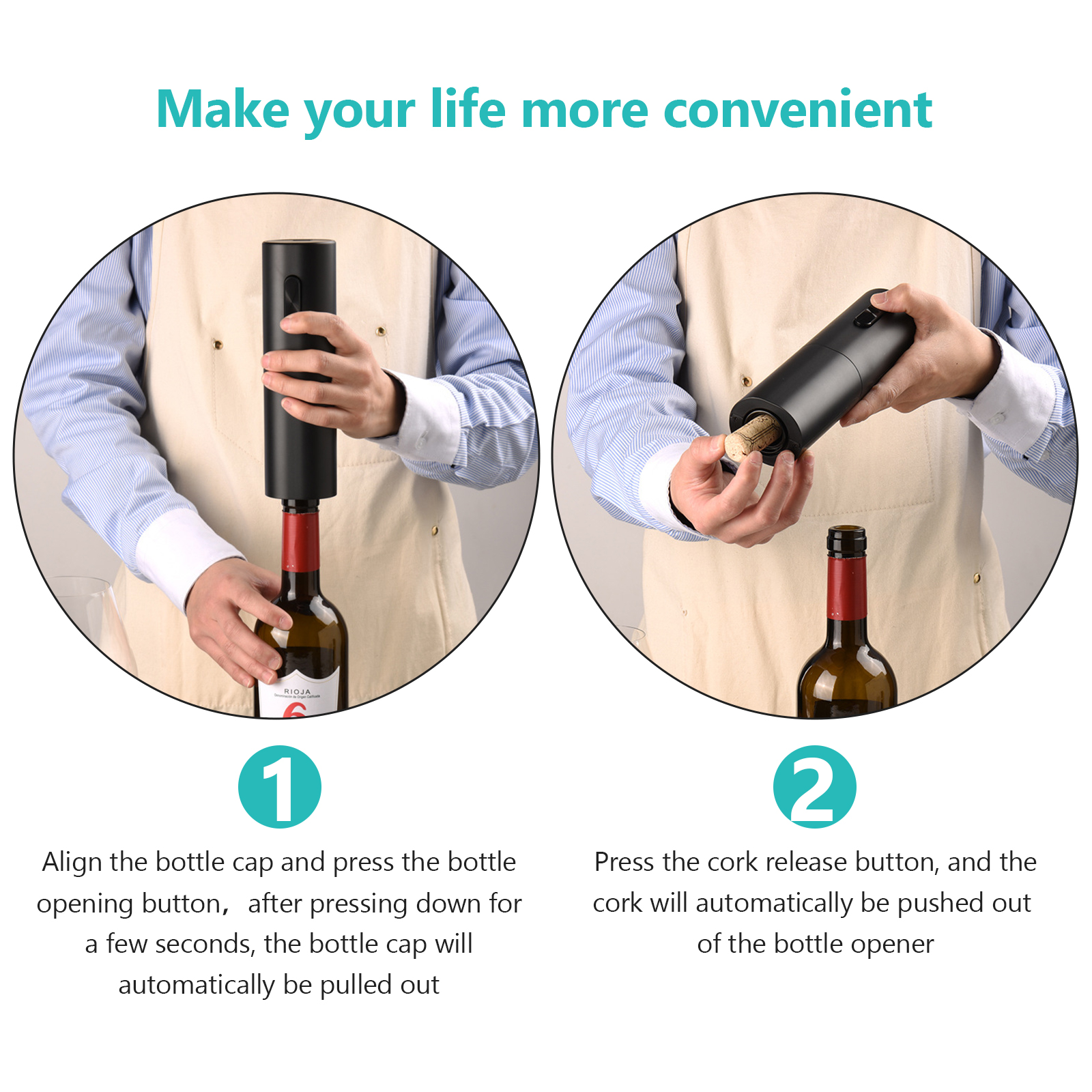 Rechargeable Electric Wine Bottle Openers - Electric Wine Opener, Wine Gift Automatic Wine Opener (Stainless Steel)