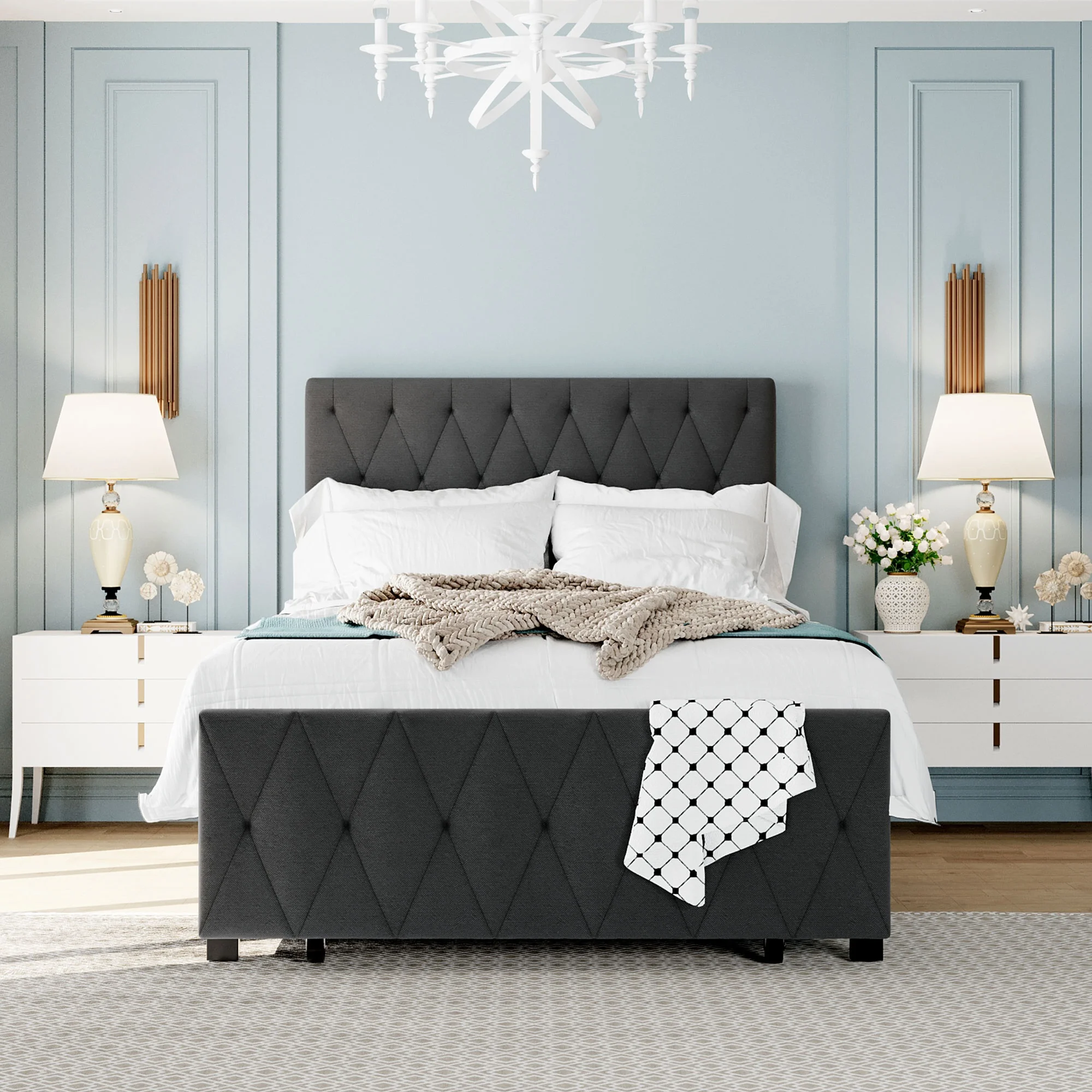 CoSoTower Twin Size Storage Bed Metal Platform Bed With A Big Drawer - Gray