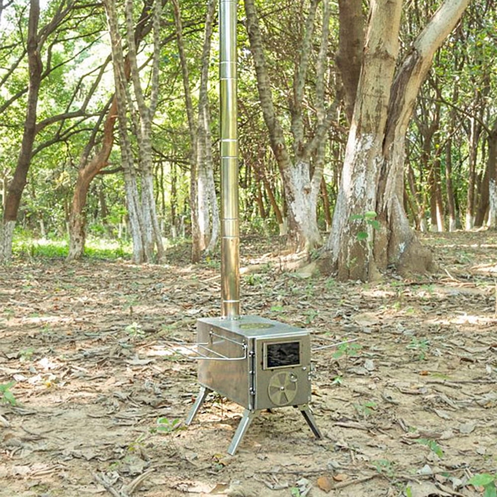 TOMSHOO Camp Tent Firewood Stove, Portable Wood Burning Stove with Detachable Chimney and Versatile Cooking Options