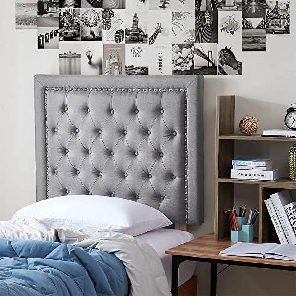 HBBOOMLIFE Tavira Allure® College Dorm Headboard - Tufted  - Linen Gray