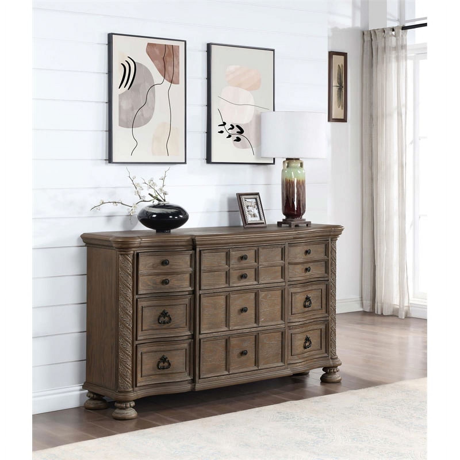 Maklaine 9-drawer Traditional Rectangular Wood Dresser in Walnut