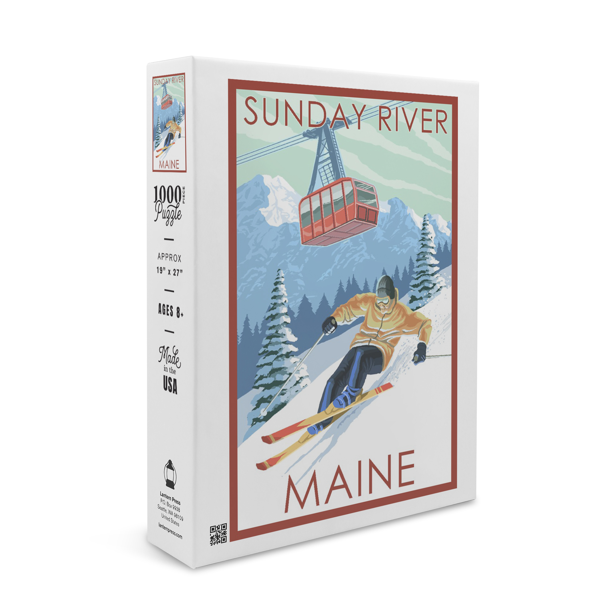 Sunday River, Maine, Skier and Tram (1000 Piece Puzzle, Size 19x27, Challenging Jigsaw Puzzle for Adults and Family, Made in USA)