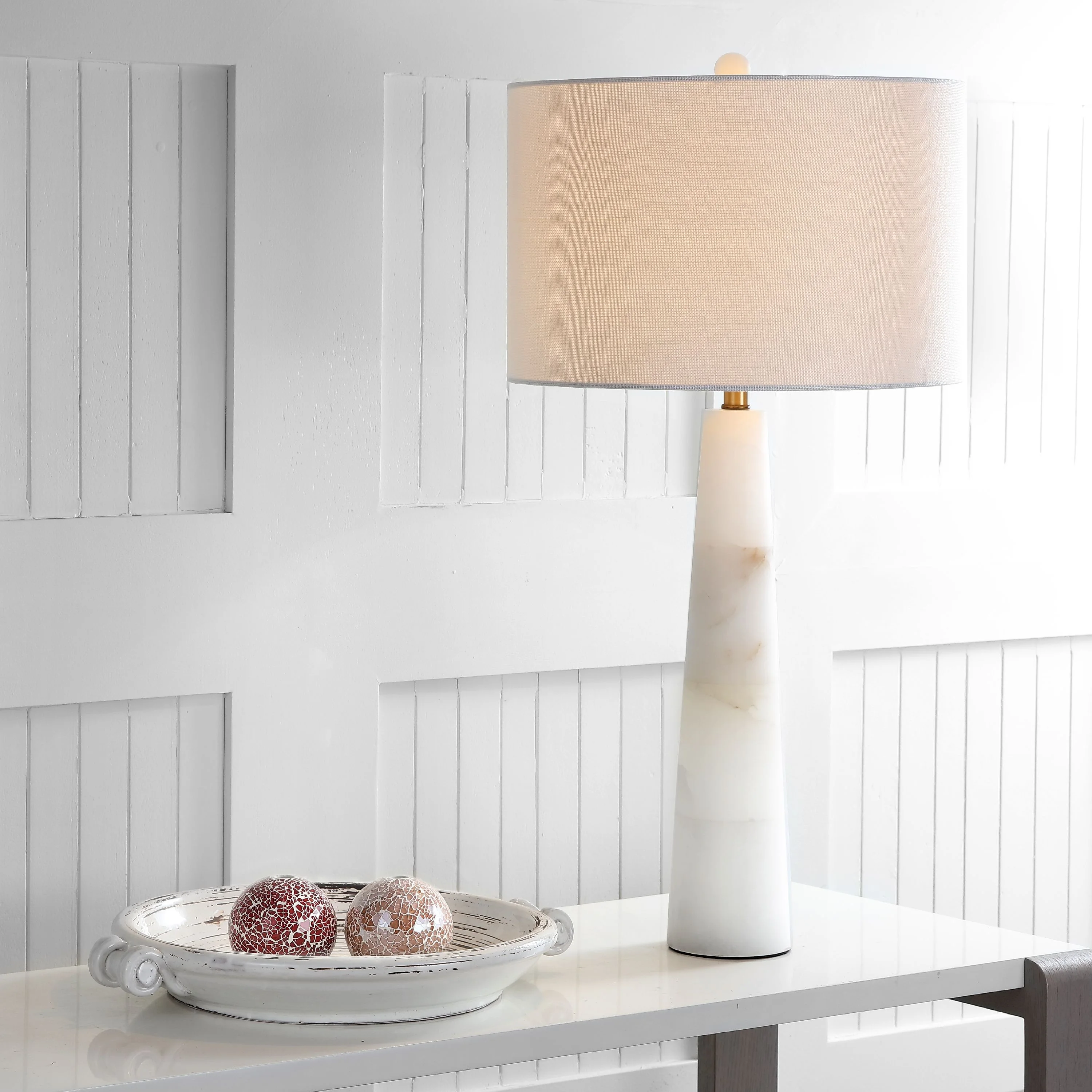 SAFAVIEH Delilah Alabaster Solid Glam 30 in. H Table Lamp, White