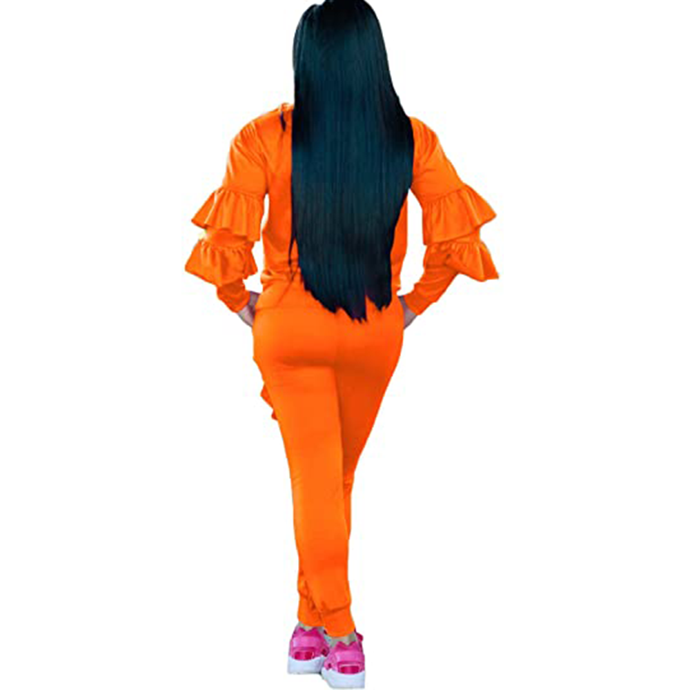 Akmipoem Women 2 Piece Sweatsuits Ruffle Pullover Sweatshirts Jogger Pants Sets Tracksuit