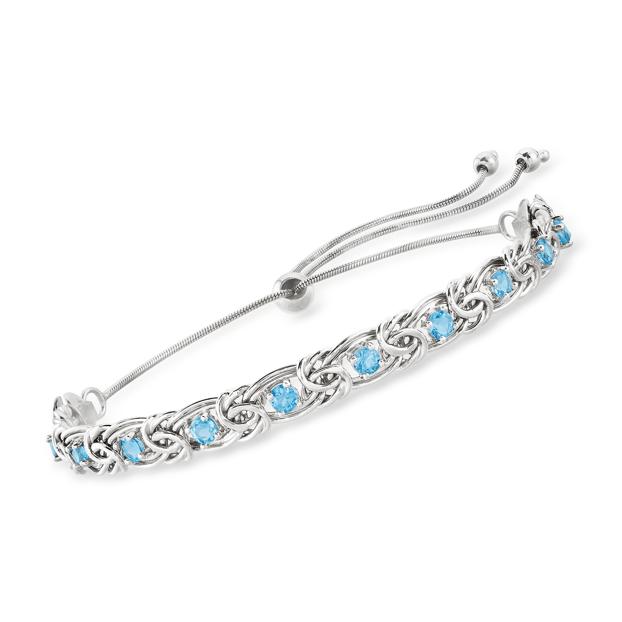 Ross-Simons 1.90 ct. t.w. Sky Blue Topaz Byzantine Bolo Bracelet in Sterling Silver, Women's, Adult