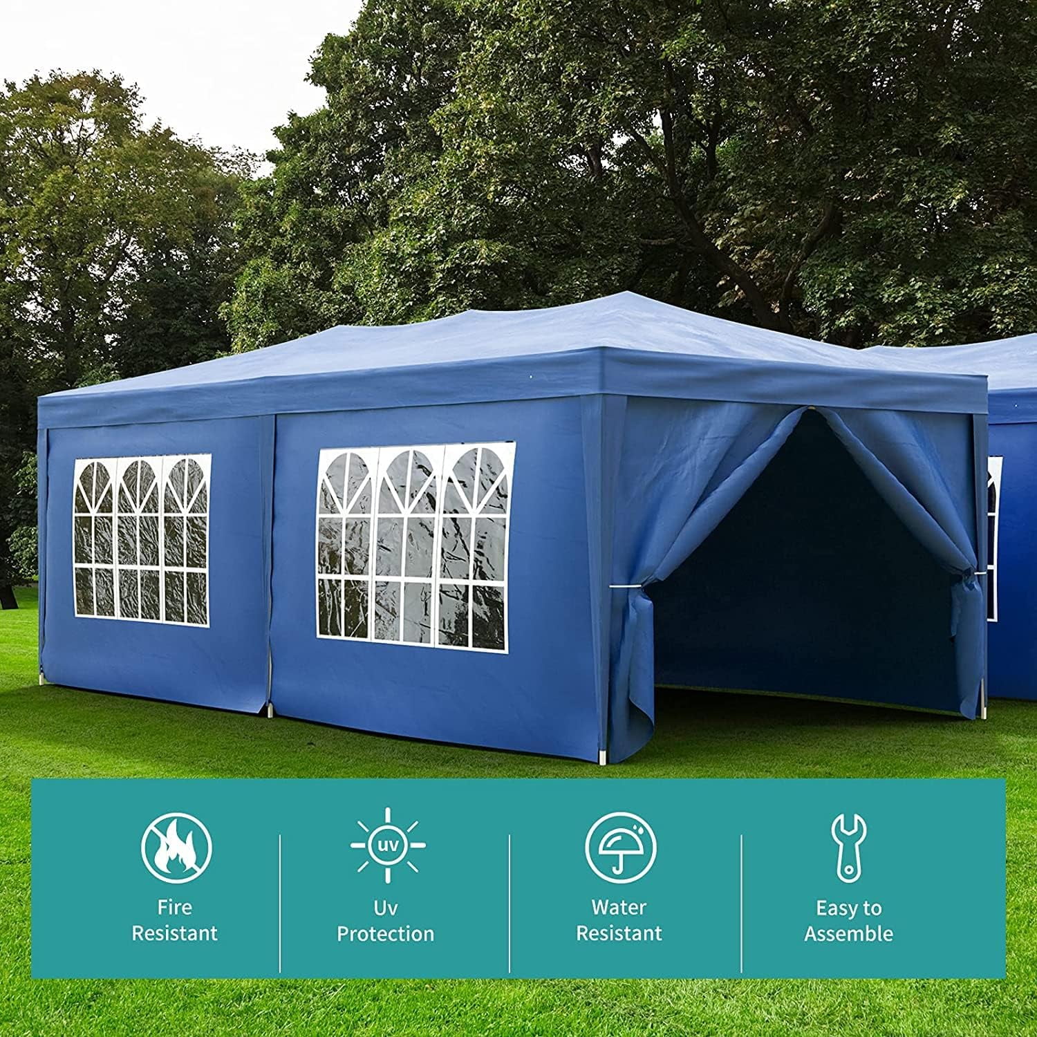 TABU 10' x 20'  EZ Pop Up Canopy Tent with Removable 6 Sidewalls and Carrying Bag,Outdoor Portable Canopy,Waterproof Gazebo for Party Wedding Picnics, Blue